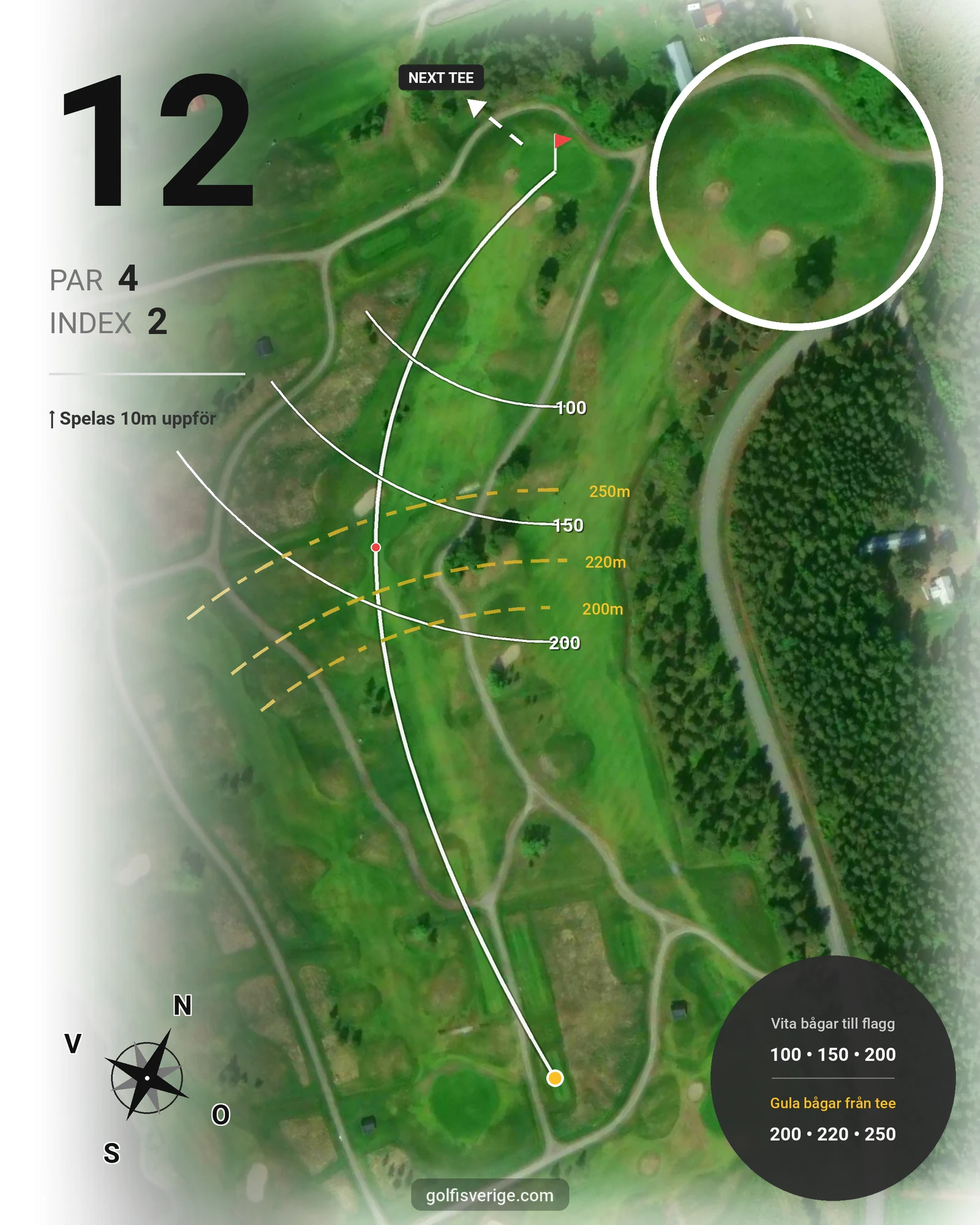 Banguide 9 Hålsbanan Hermelinen Höst på Luleå Golfklubb - Hål 12 karta