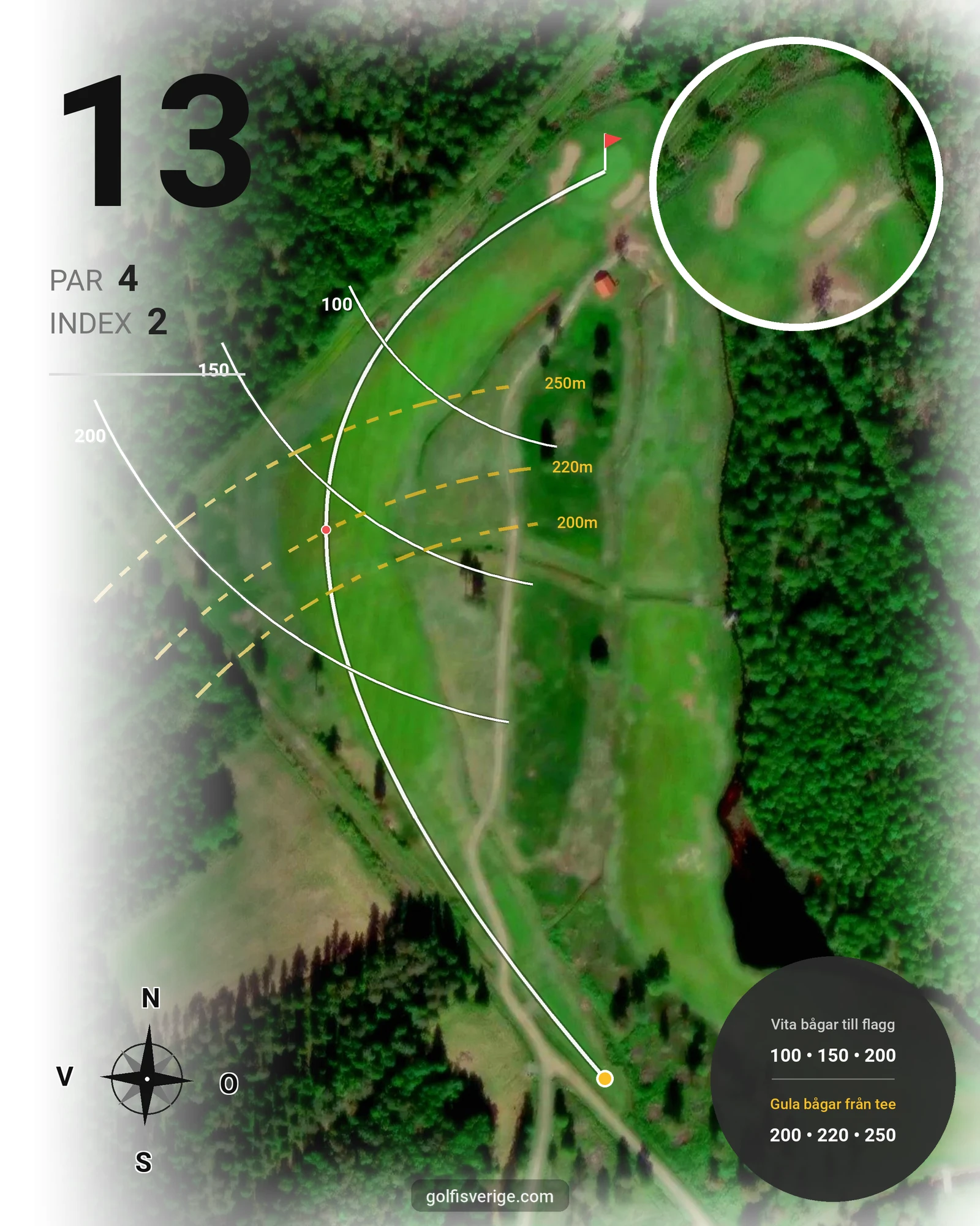 Banguide 9 Hålsbanan Björnen Höst på Luleå Golfklubb - Hål 13 karta