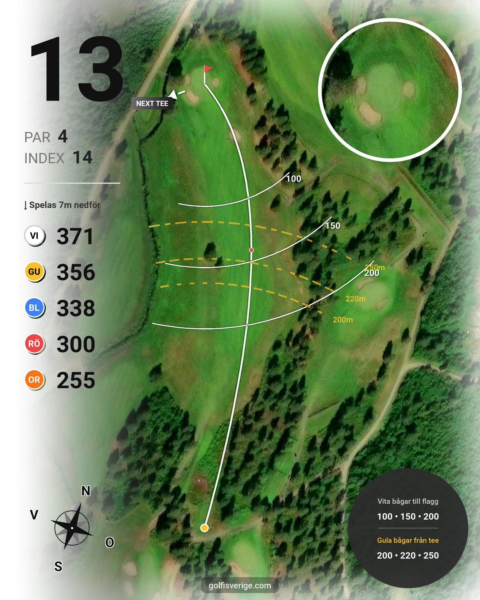 Banguide 9 Hålsbanan Renen Höst på Luleå Golfklubb - Hål 13 karta