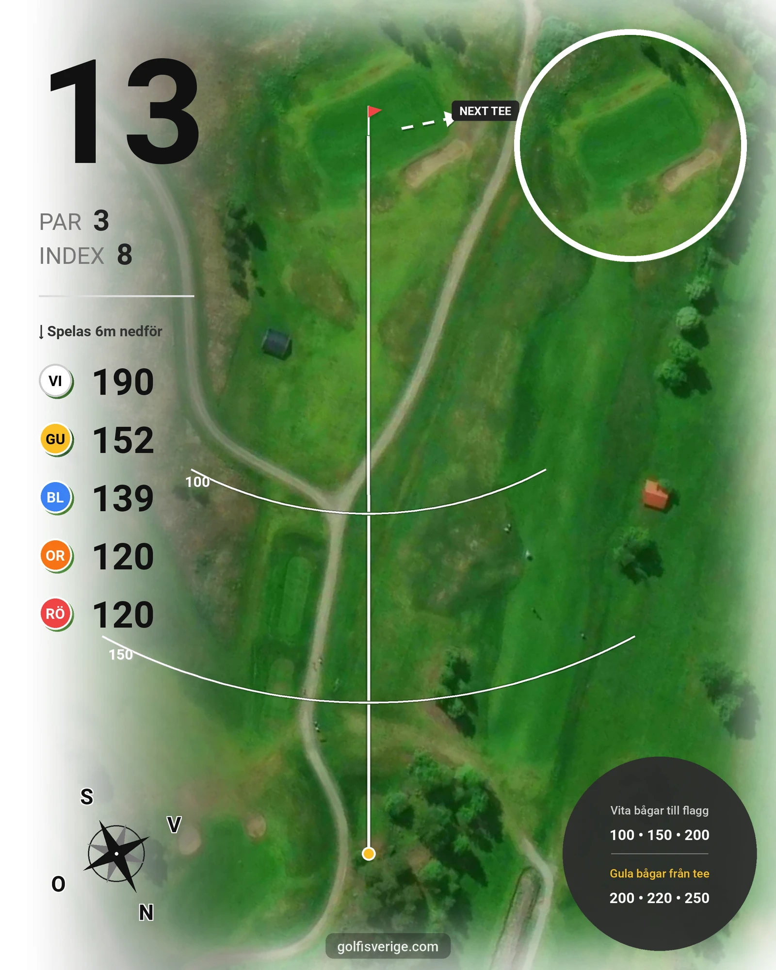 Banguide 9 Hålsbanan Hermelinen Höst på Luleå Golfklubb - Hål 13 karta