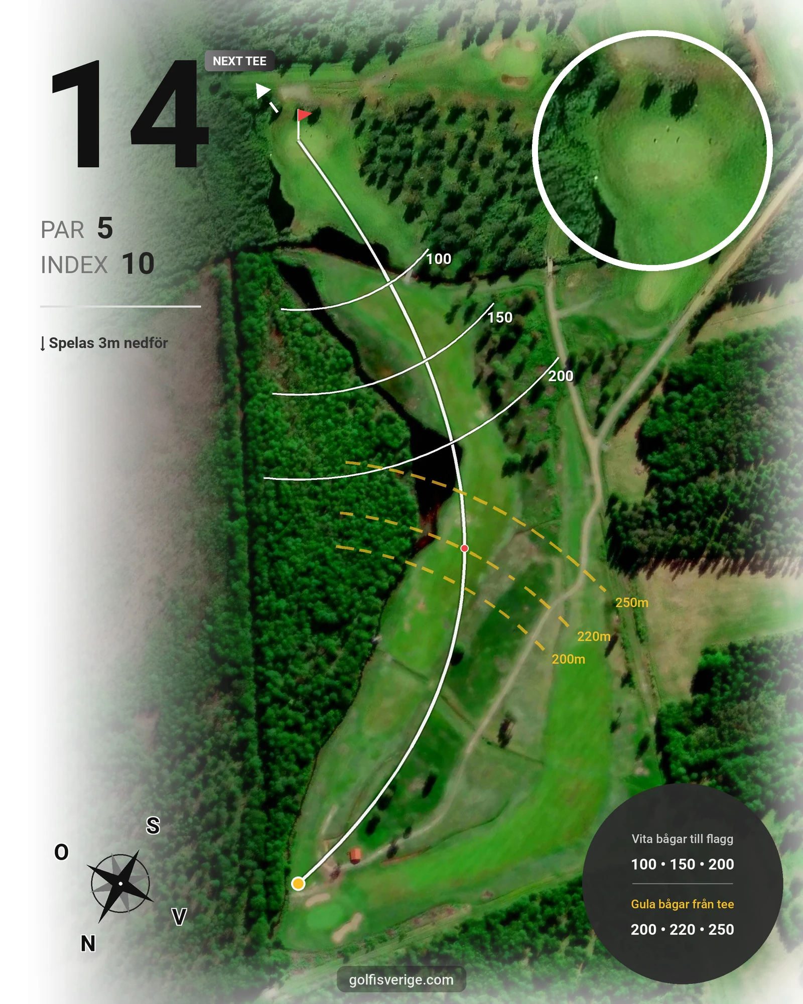 Banguide 9 Hålsbanan Björnen Höst på Luleå Golfklubb - Hål 14 karta