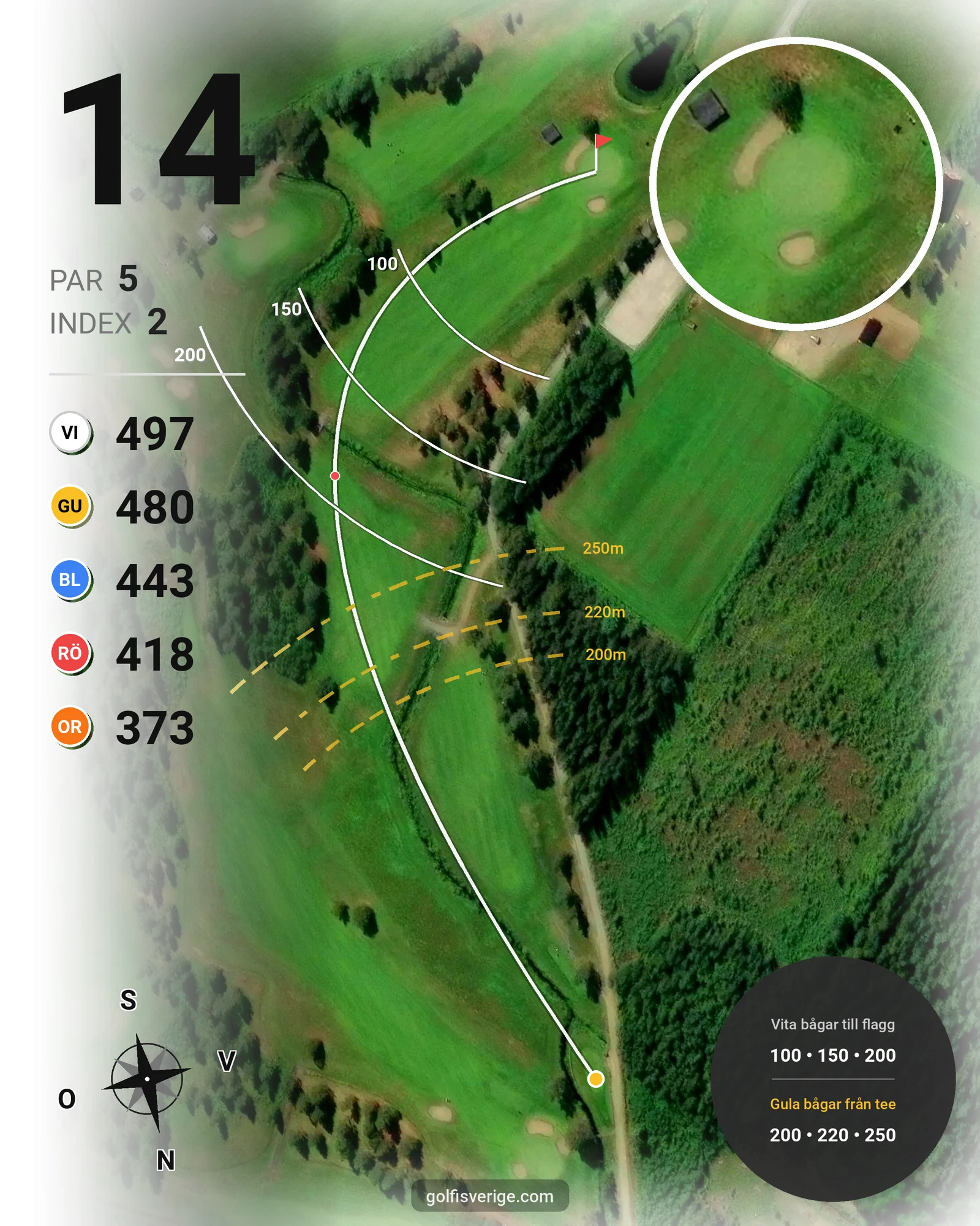 Banguide 9 Hålsbanan Renen Höst på Luleå Golfklubb - Hål 14 karta