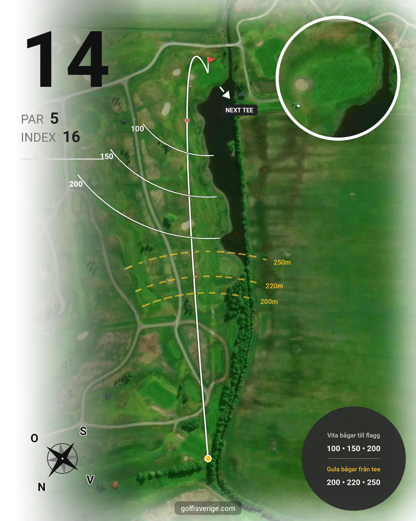 Banguide 9 Hålsbanan Hermelinen Höst på Luleå Golfklubb - Hål 14 karta