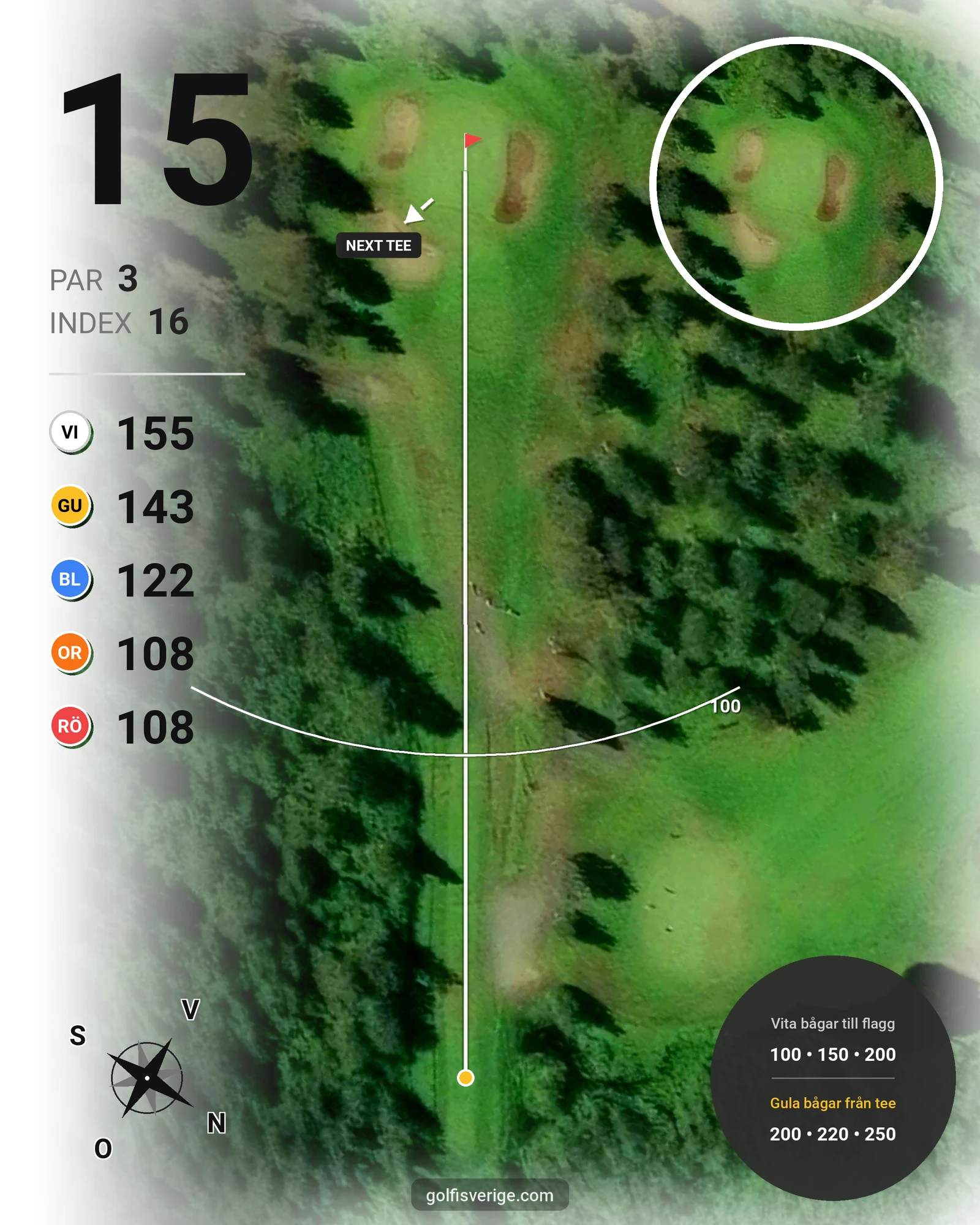 Banguide 9 Hålsbanan Björnen Höst på Luleå Golfklubb - Hål 15 karta