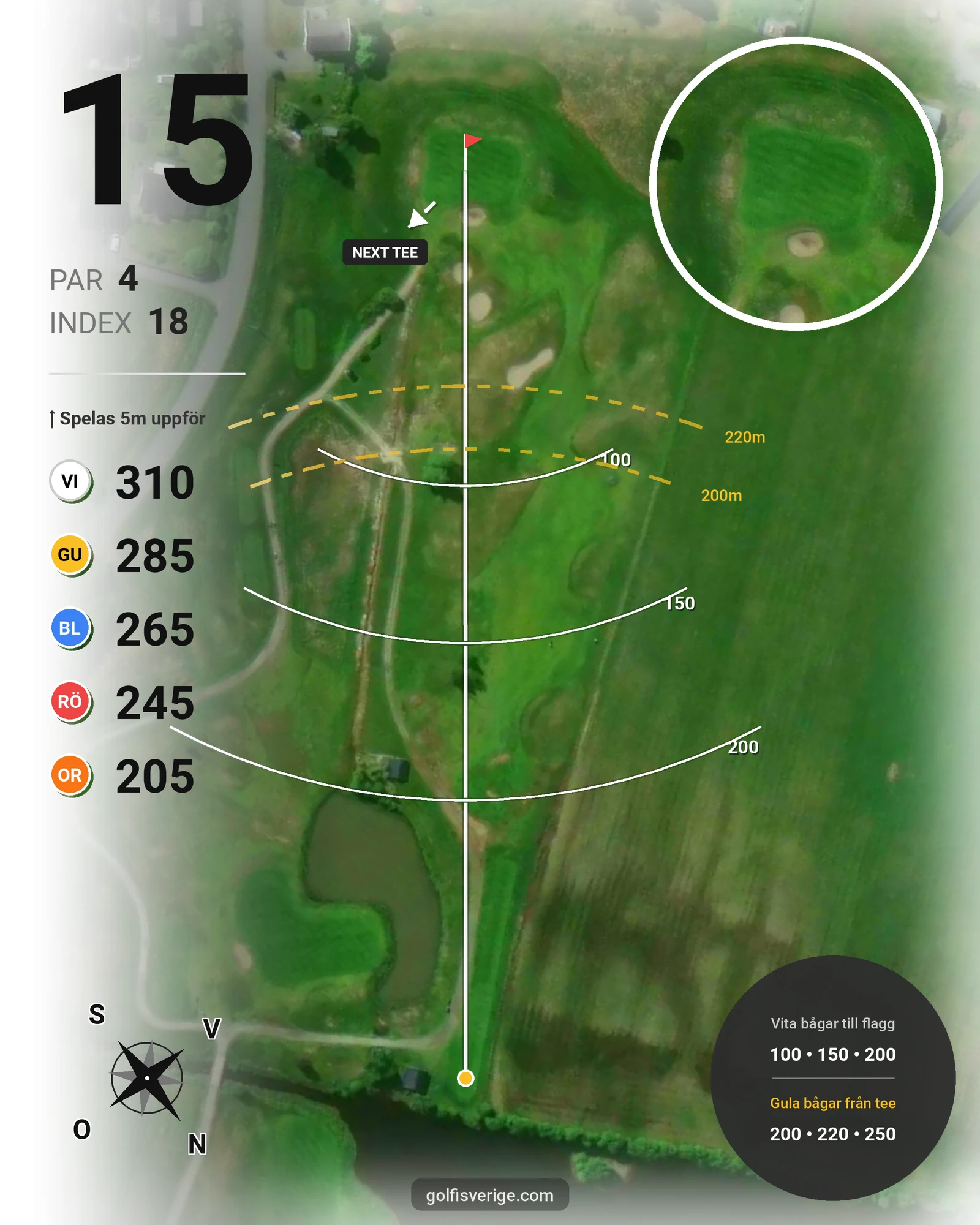 Banguide 18- hålsbanan på Luleå Golfklubb - Hål 15 karta