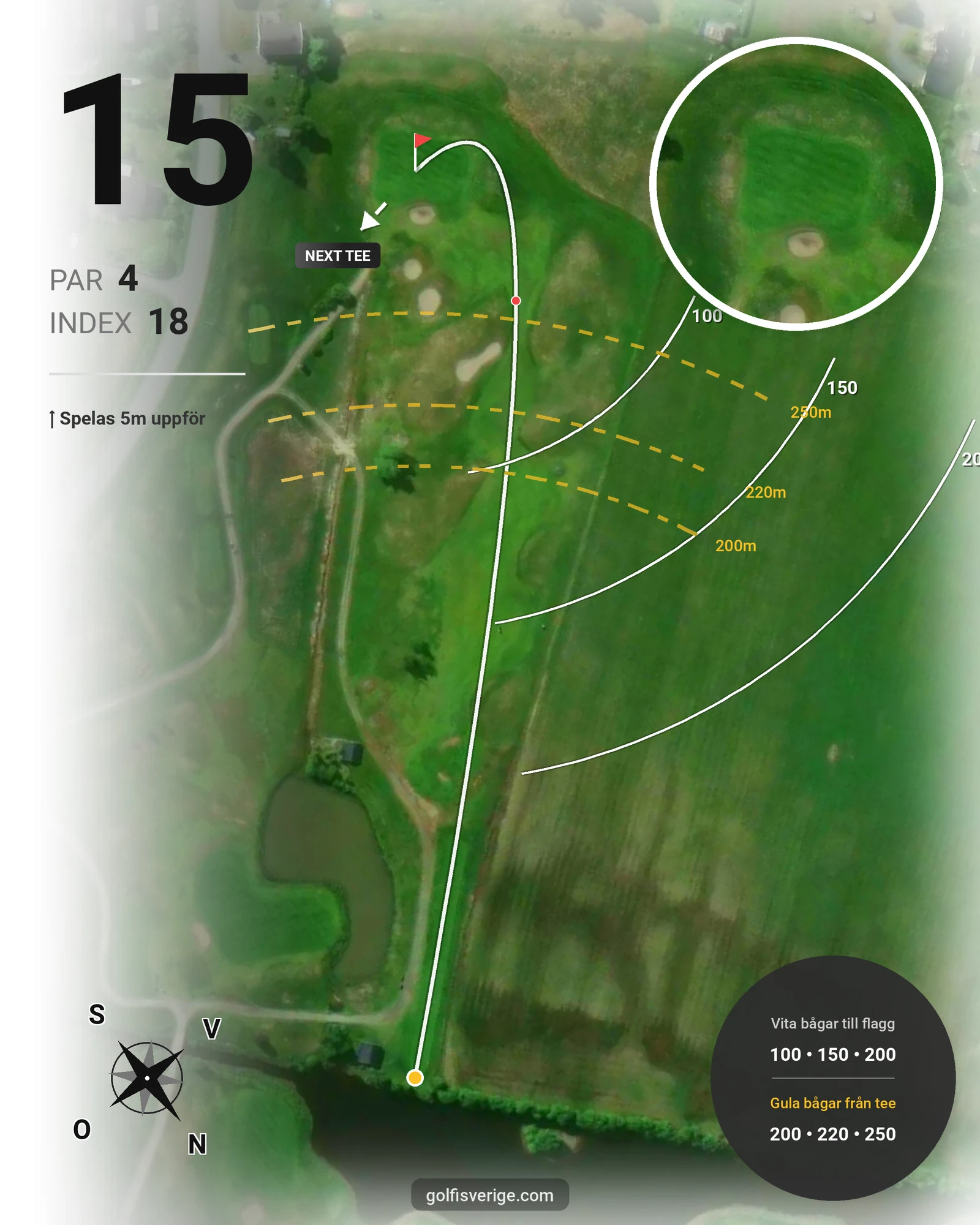 Banguide 9 Hålsbanan Hermelinen Höst på Luleå Golfklubb - Hål 15 karta