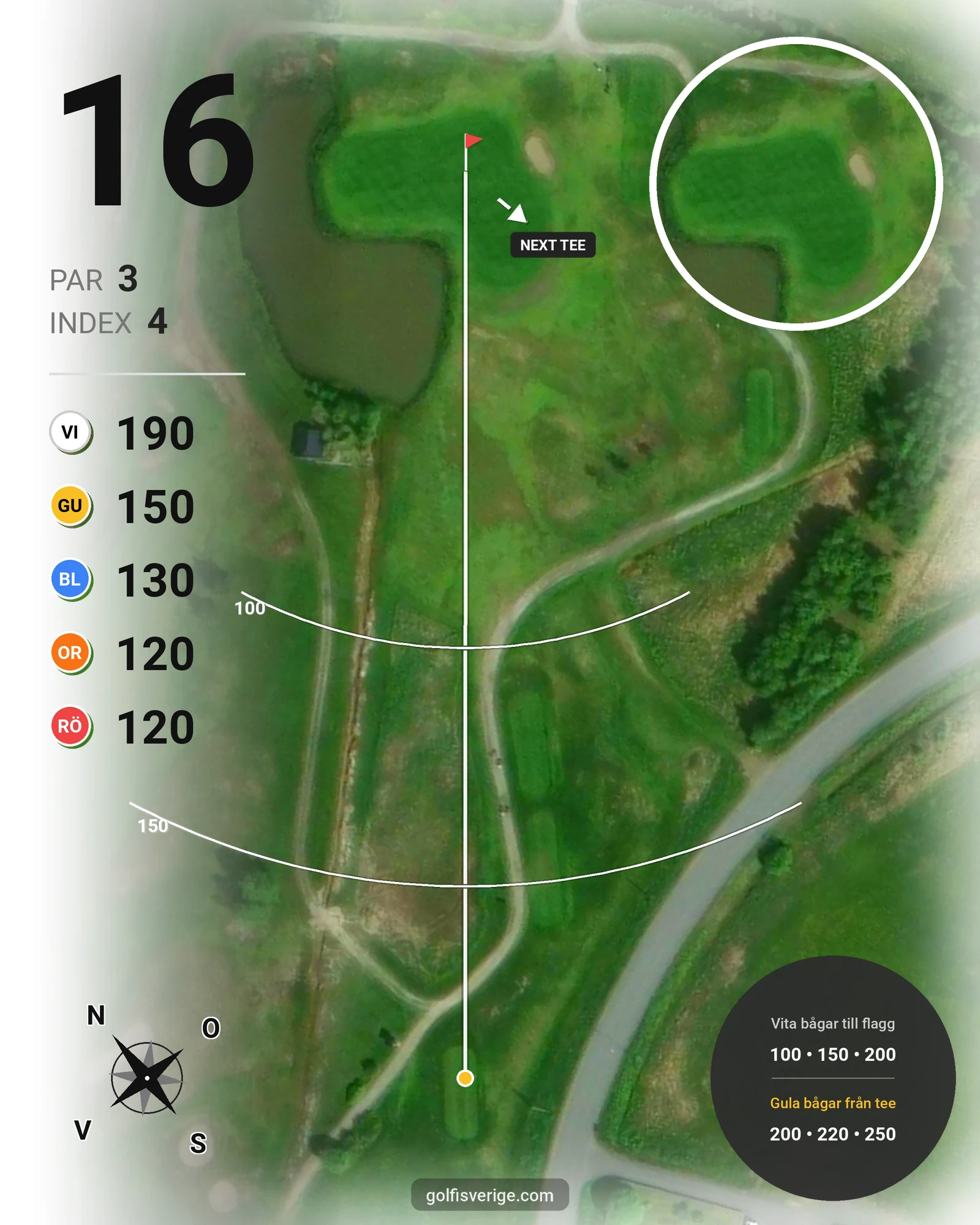 Banguide 9 Hålsbanan Hermelinen Höst på Luleå Golfklubb - Hål 16 karta