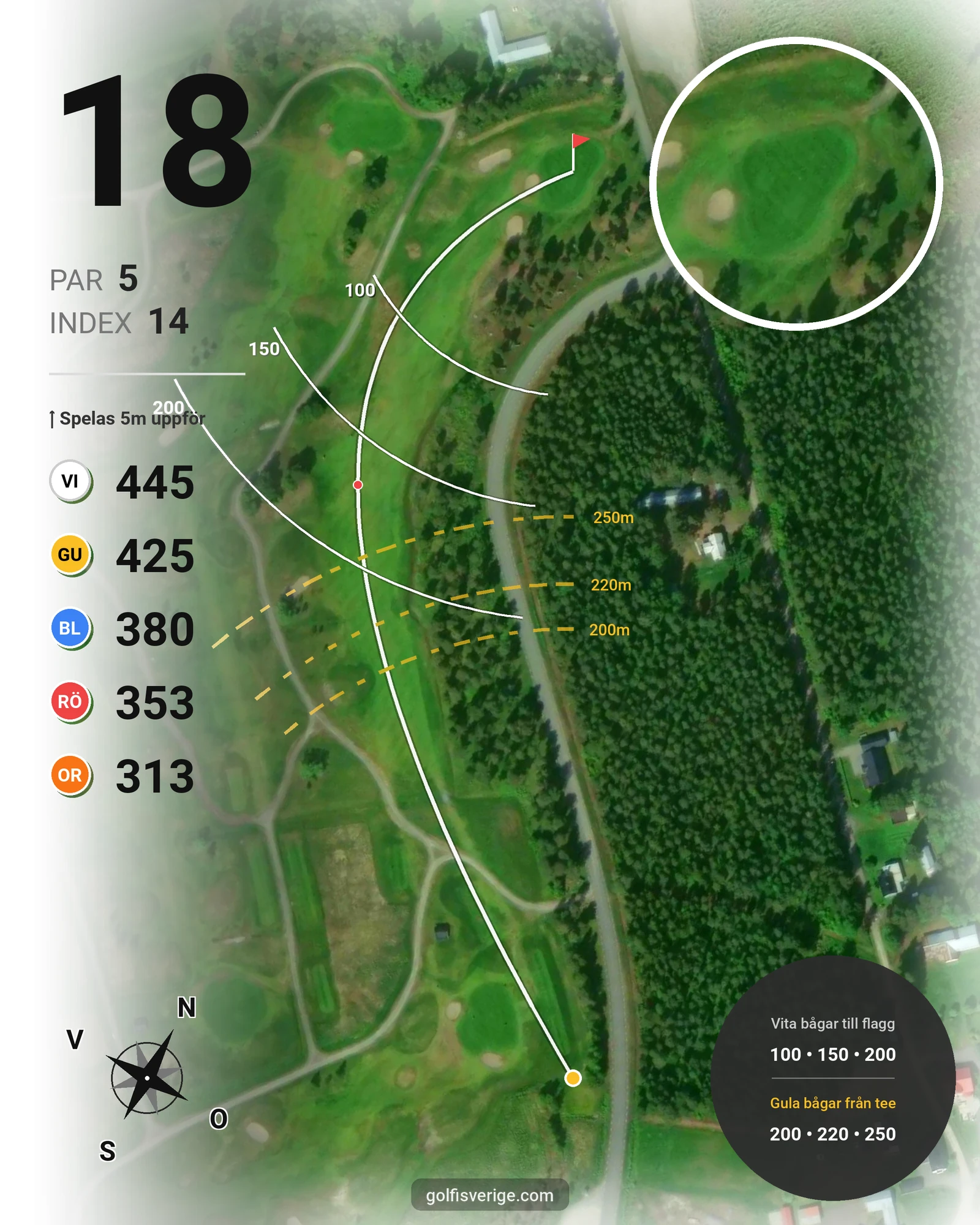 Banguide 9 Hålsbanan Hermelinen Höst på Luleå Golfklubb - Hål 18 karta