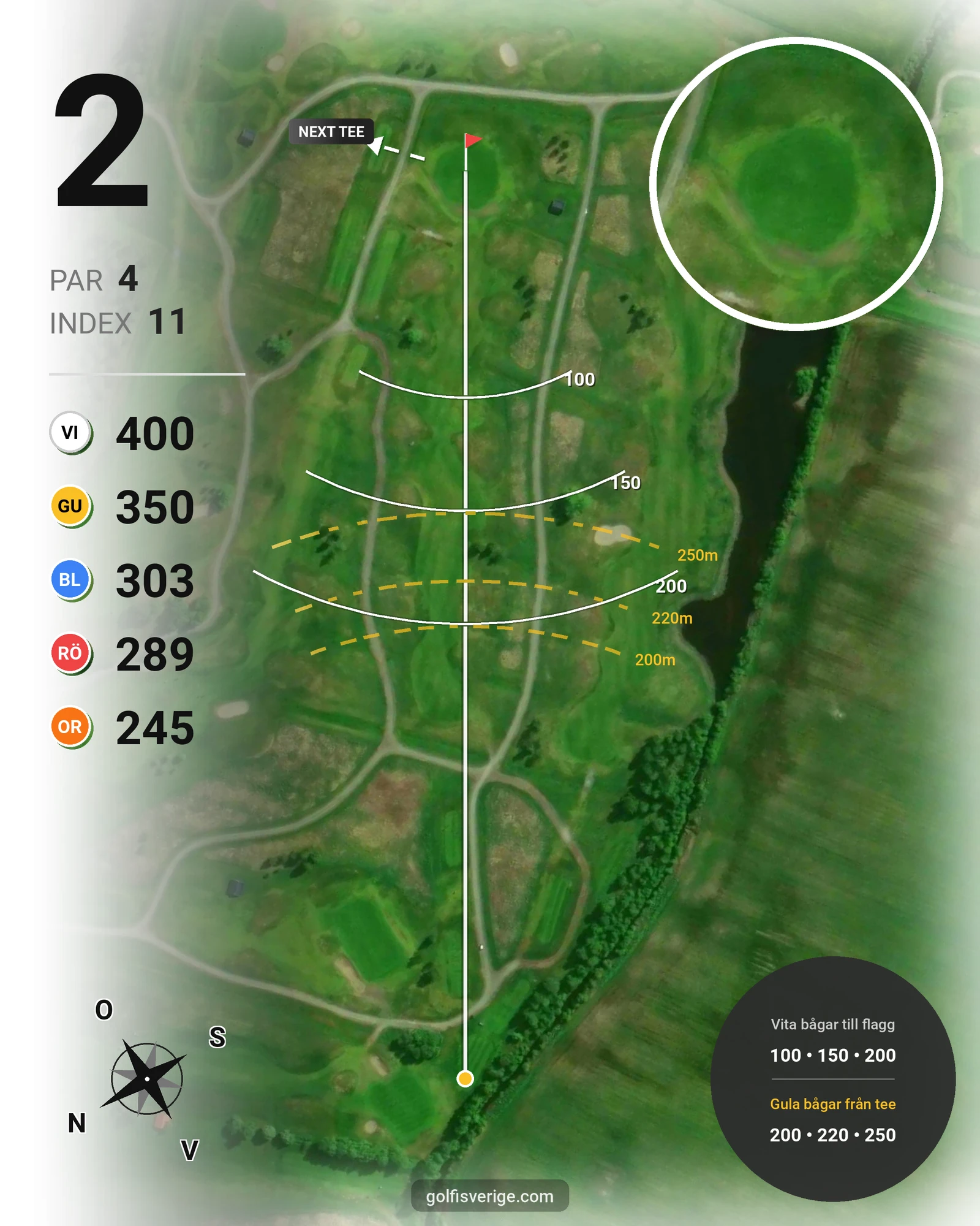 Banguide 9 Hålsbanan Hermelinen Höst på Luleå Golfklubb - Hål 2 karta