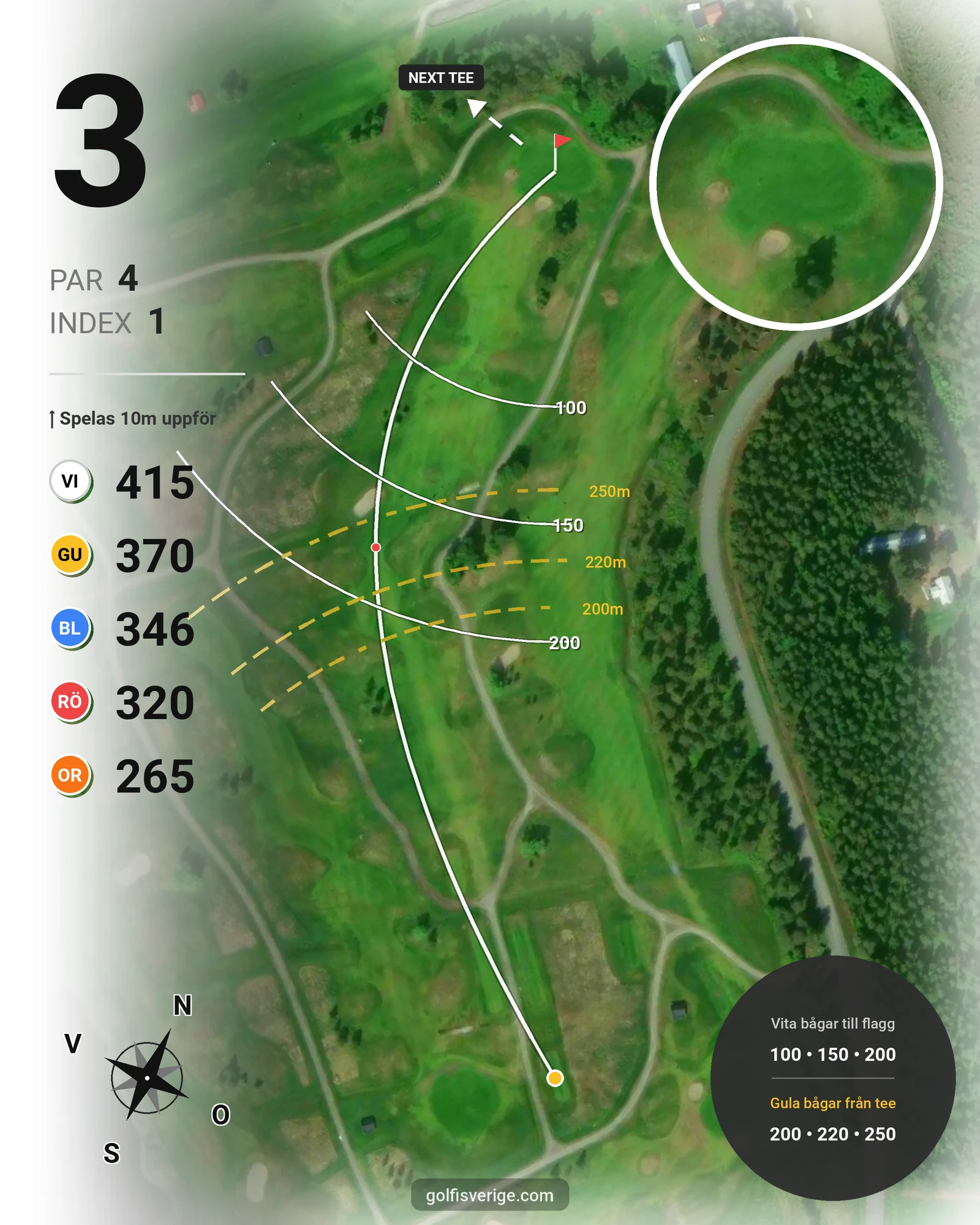 Banguide 9 Hålsbanan Hermelinen Höst på Luleå Golfklubb - Hål 3 karta