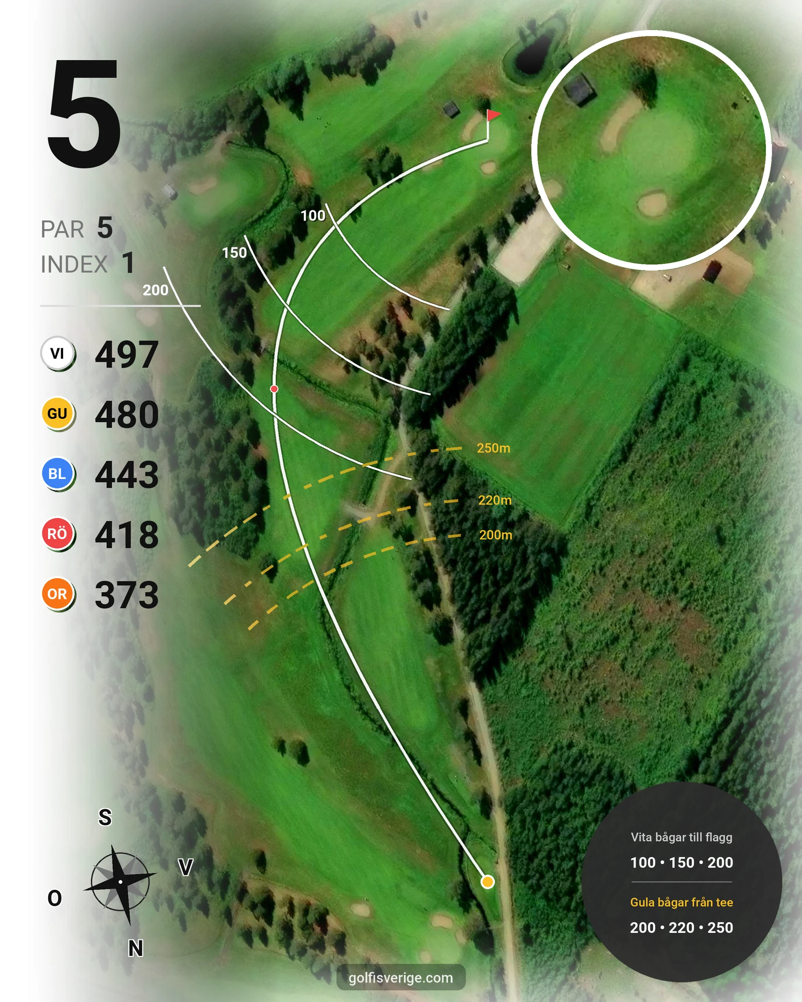 Banguide 9 Hålsbanan Renen Höst på Luleå Golfklubb - Hål 5 karta