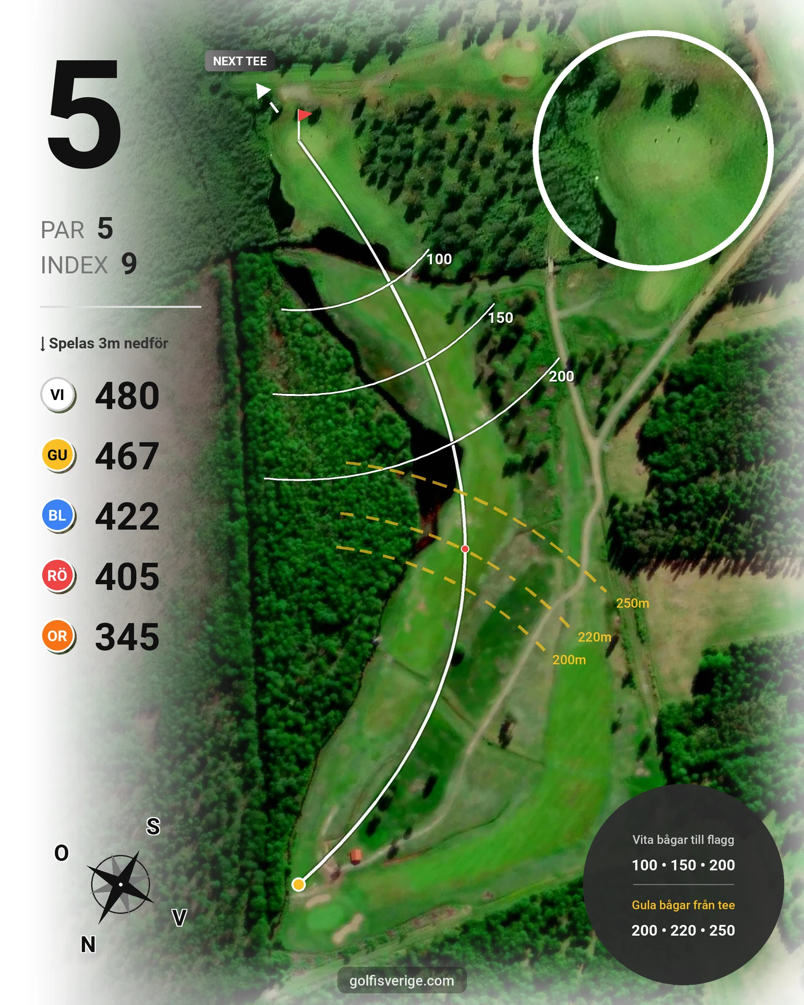 Banguide 18- hålsbanan på Luleå Golfklubb - Hål 5 karta