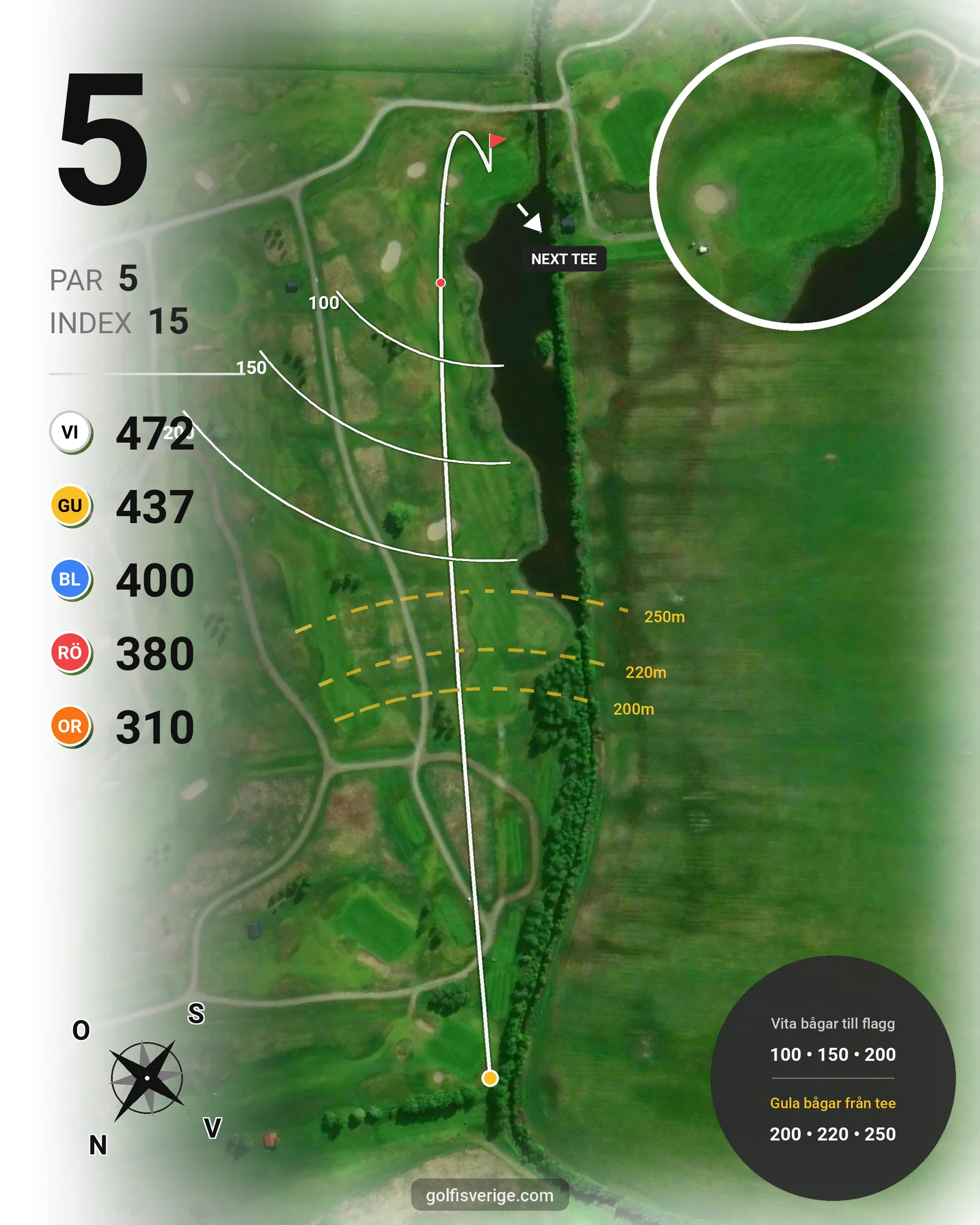 Banguide 9 Hålsbanan Hermelinen Höst på Luleå Golfklubb - Hål 5 karta