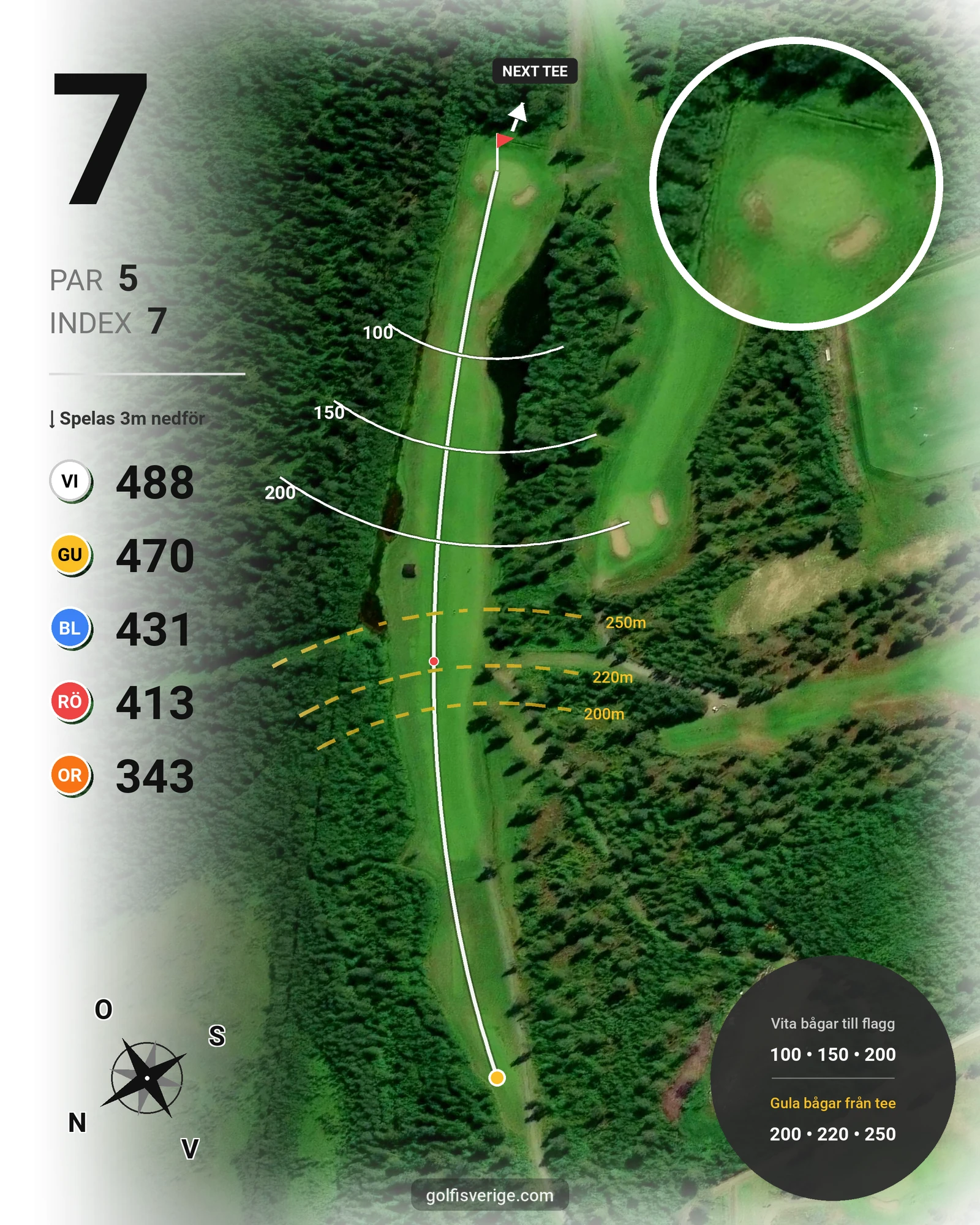 Banguide 18- hålsbanan på Luleå Golfklubb - Hål 7 karta
