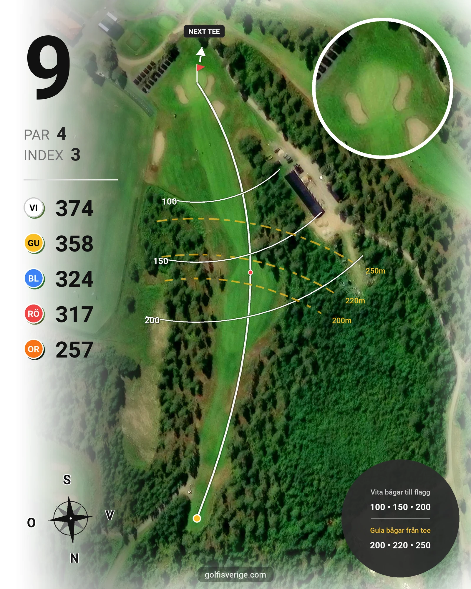 Banguide 9 Hålsbanan Björnen Höst på Luleå Golfklubb - Hål 9 karta