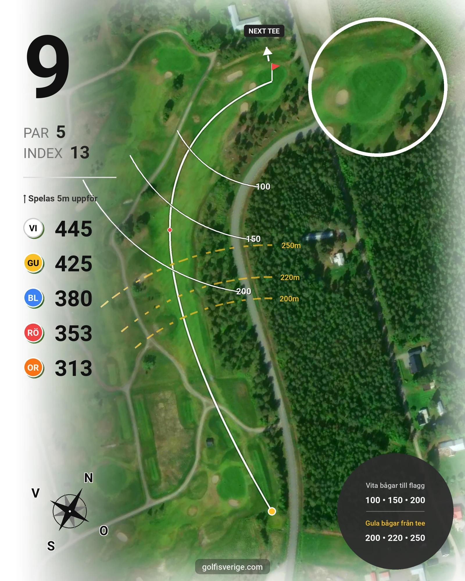 Banguide 9 Hålsbanan Hermelinen Höst på Luleå Golfklubb - Hål 9 karta
