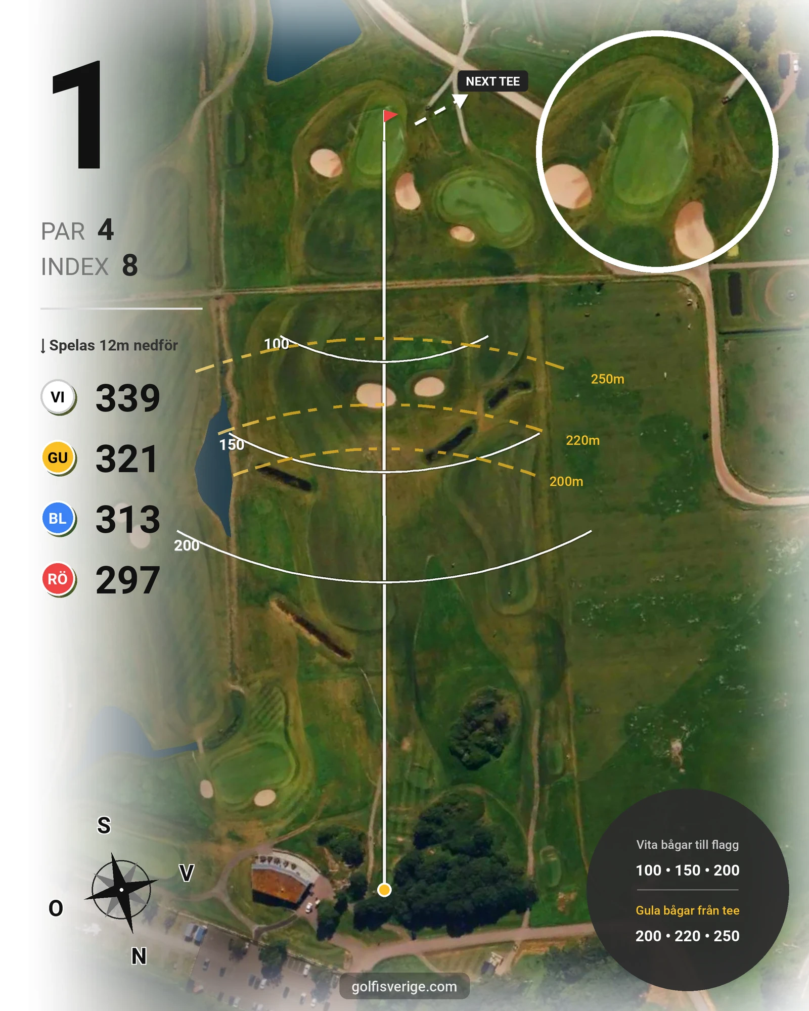 Banguide Lycke Golf & Country Club hål 1 karta