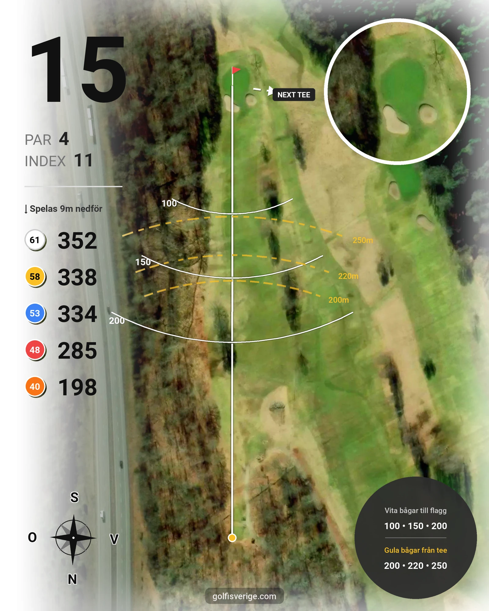 Banguide Lyckorna golfbana 18-hål hål 15 karta