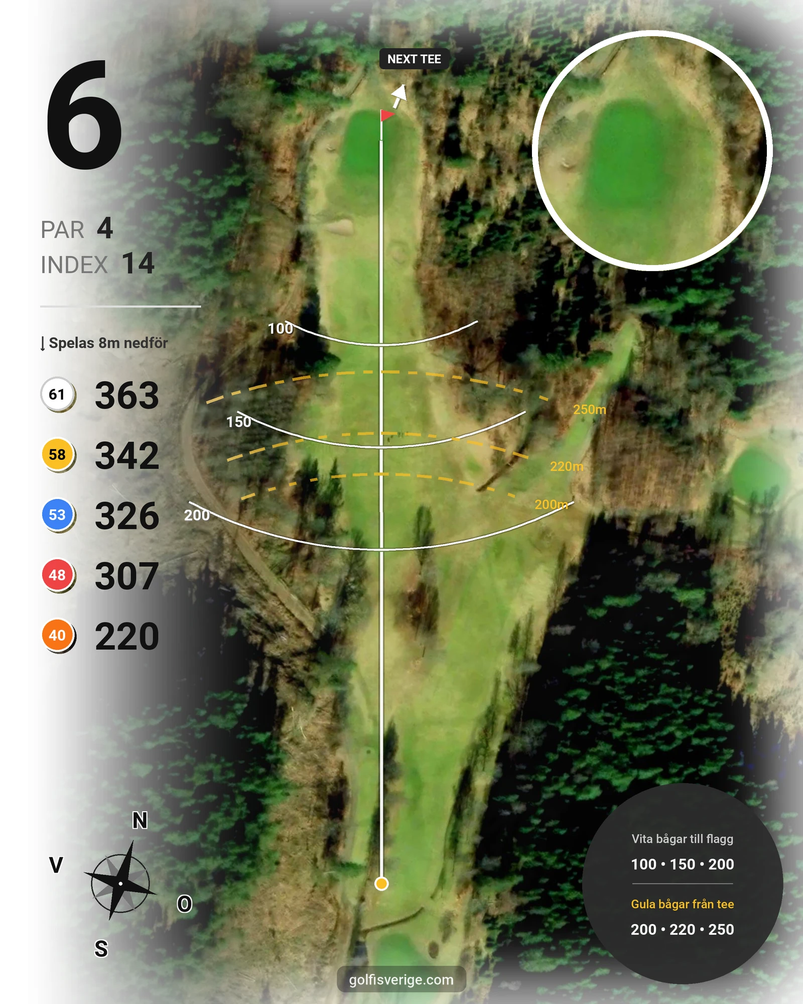 Banguide Lyckorna golfbana 18-hål hål 6 karta