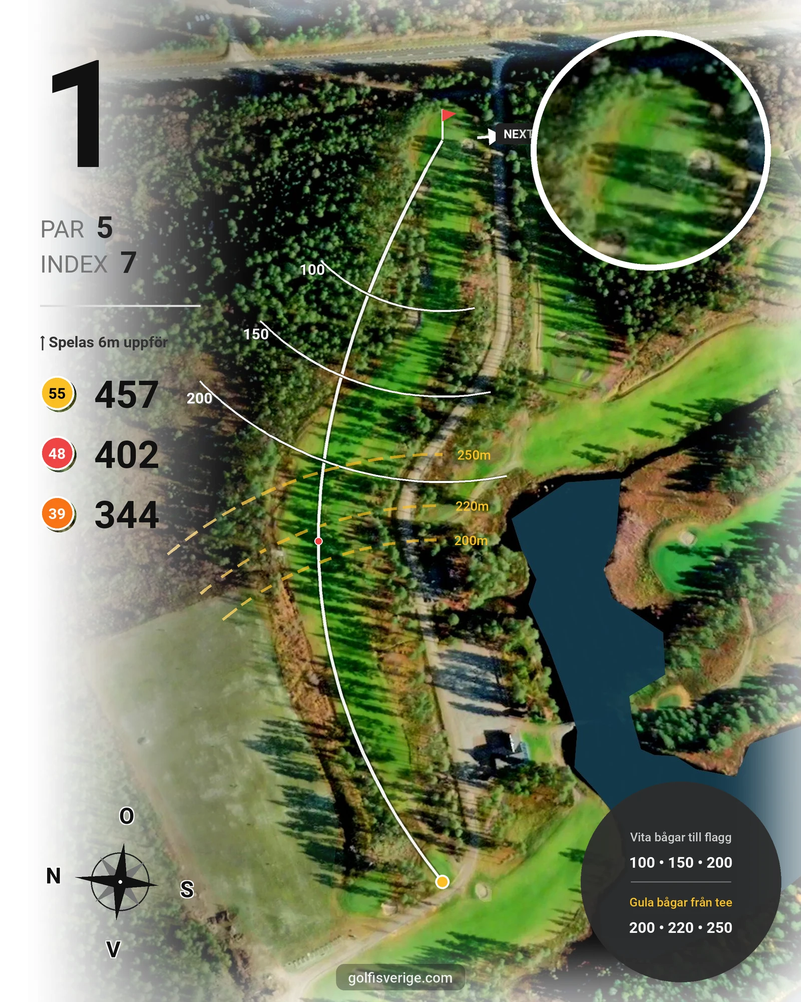 Banguide Lycksele GK på Lycksele Golfklubb - Hål 1 karta