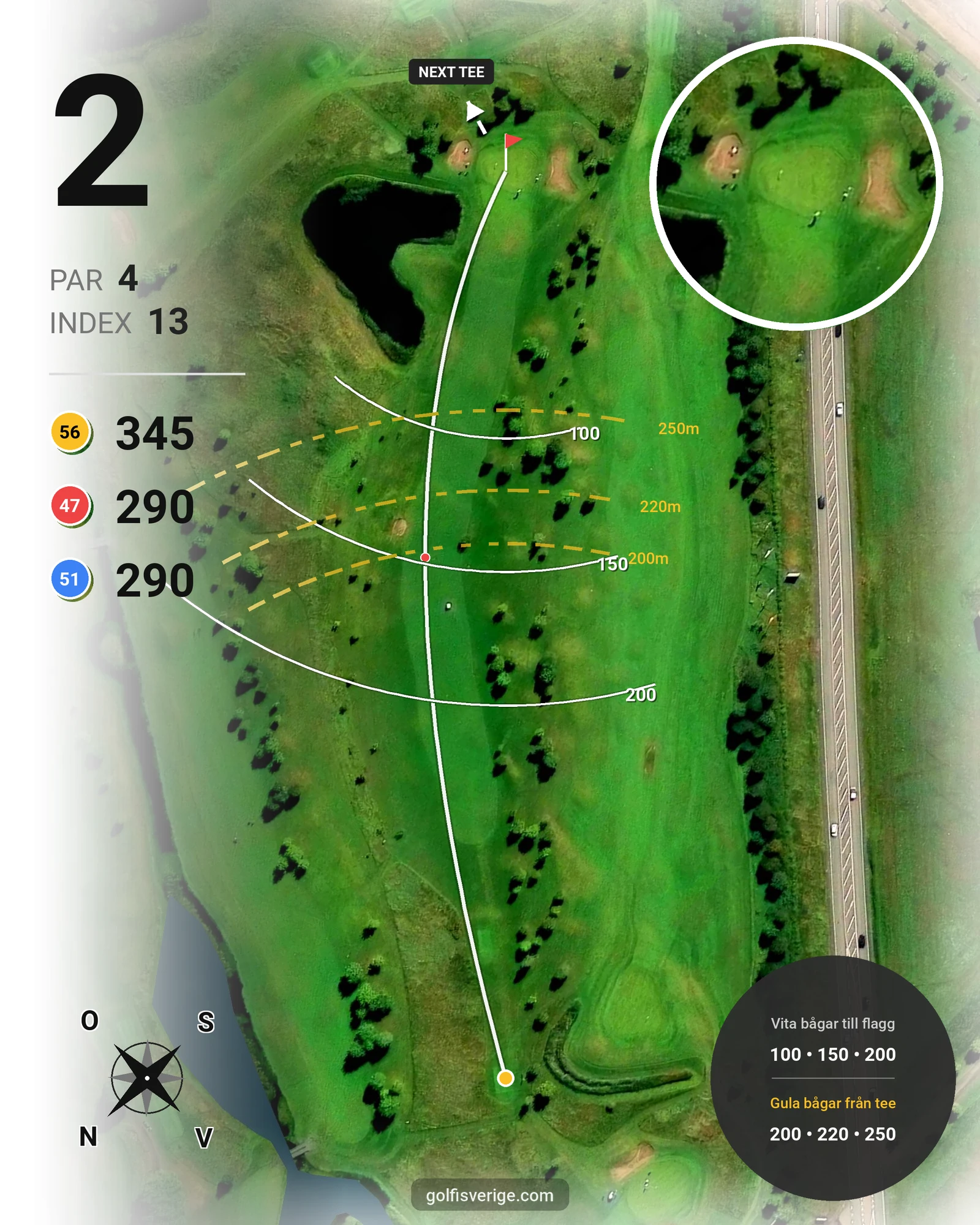 Banguide Södra banan på Lydinge Golfklubb - Hål 2 karta