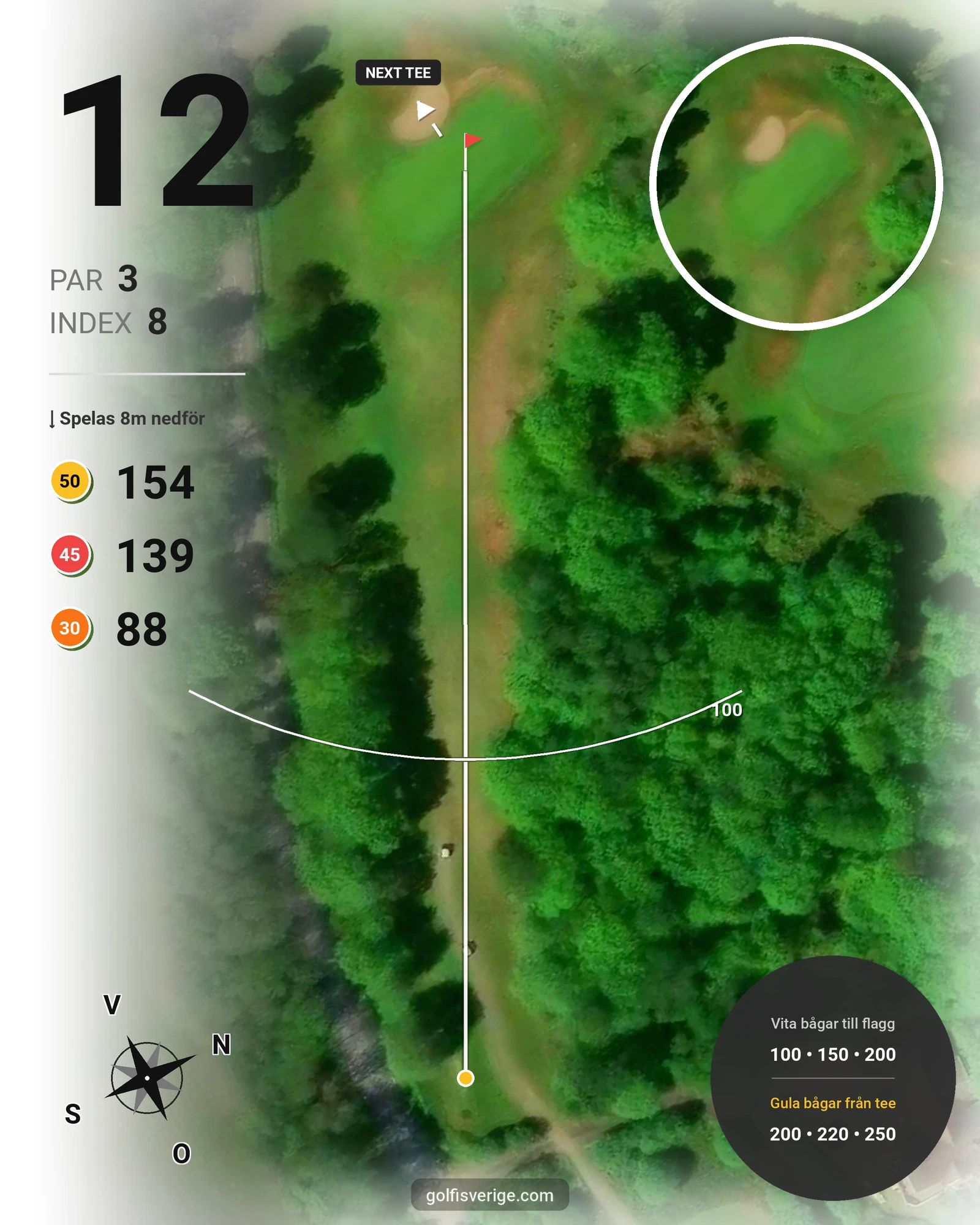 Banguide 9-hålsbanan på Lysegårdens Golfklubb - Hål 12 karta