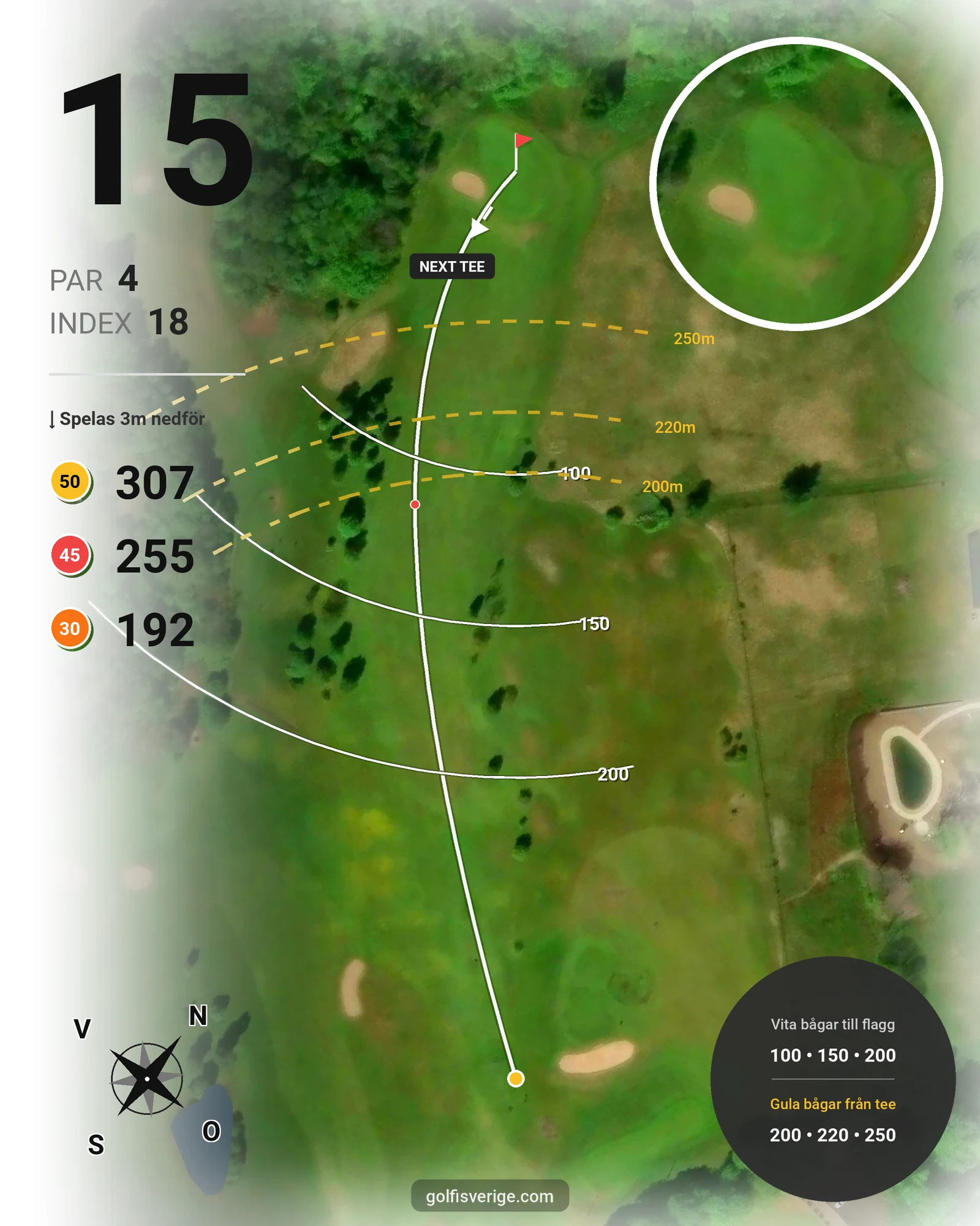 Banguide 9-hålsbanan på Lysegårdens Golfklubb - Hål 15 karta