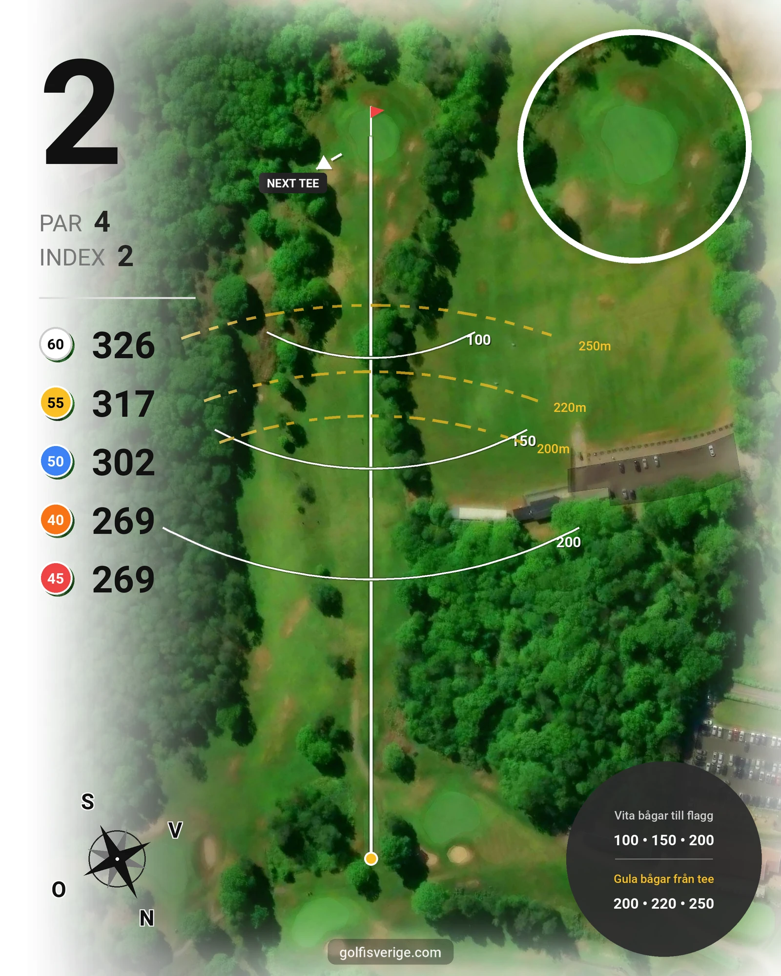 Banguide 18-hålsbanan - LysGK på Lysegårdens Golfklubb - Hål 2 karta