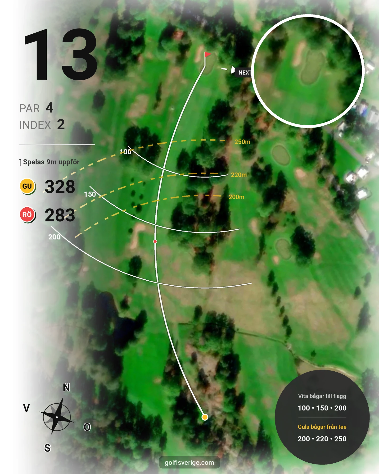 Banguide Lysingsbadets Golfbana hål 13 karta
