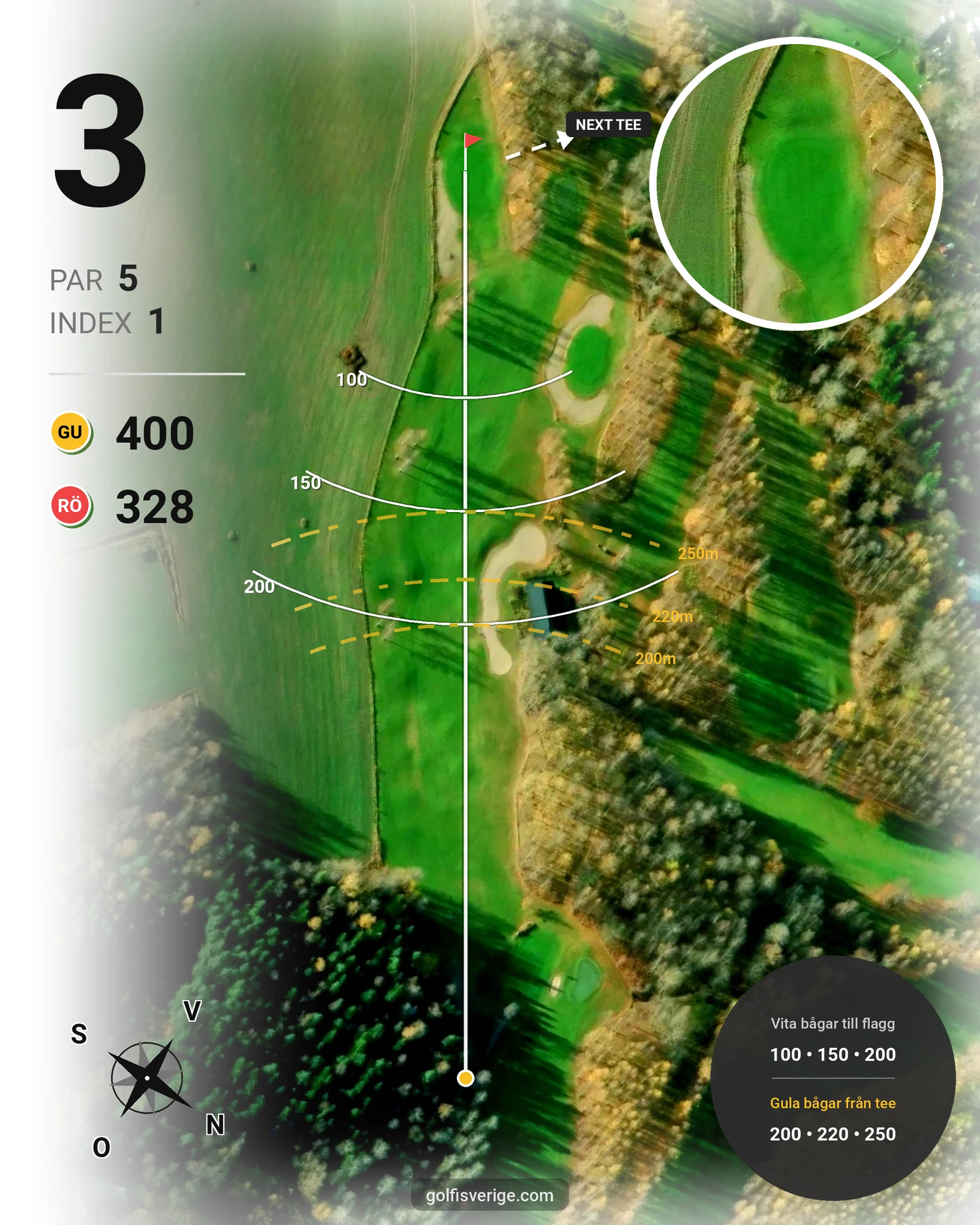Banguide 9-hålsbana (18) - Gräsgreener på Mackmyra Golf - Hål 3 karta
