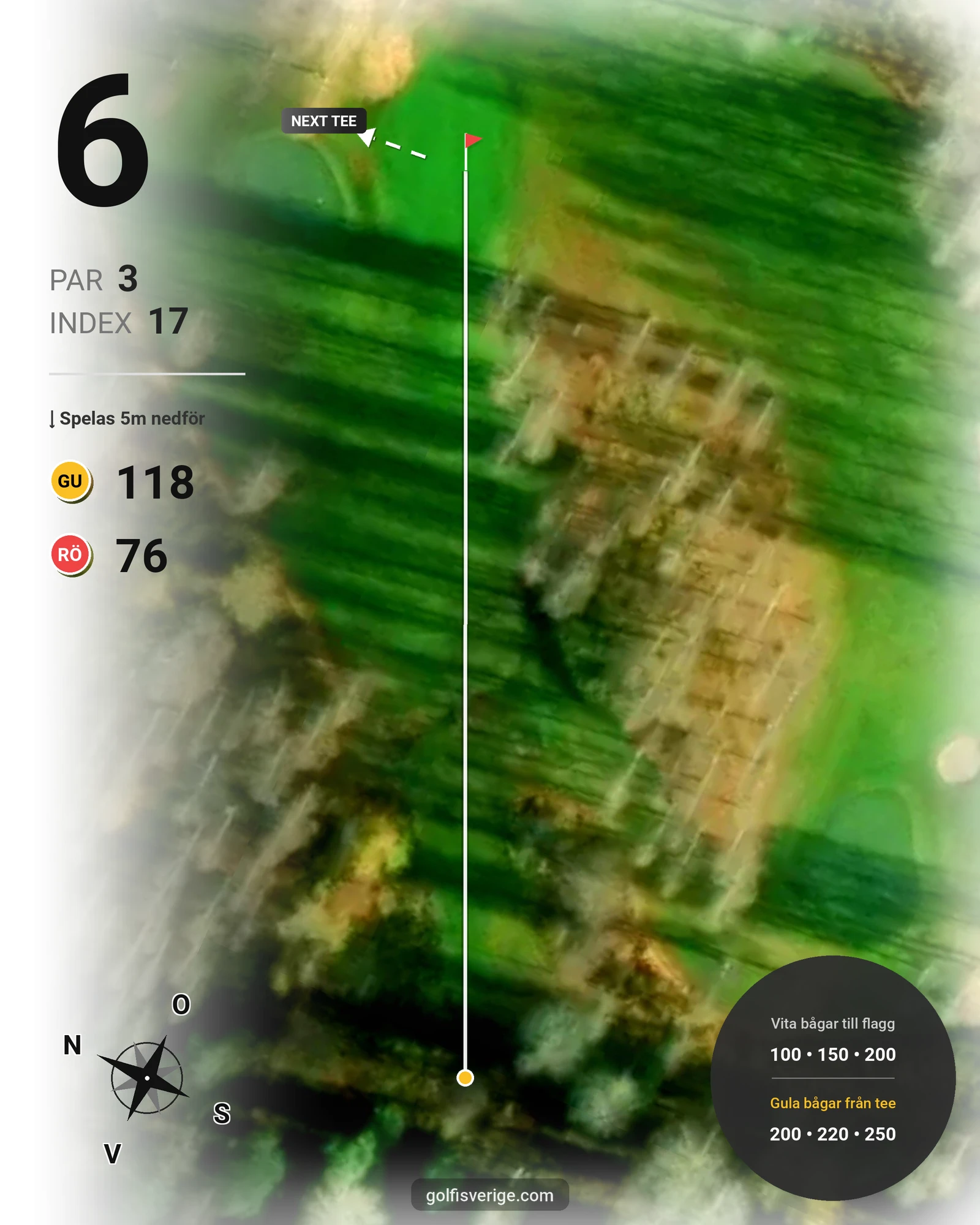 Banguide 9-hålsbana (18) - Gräsgreener på Mackmyra Golf - Hål 6 karta