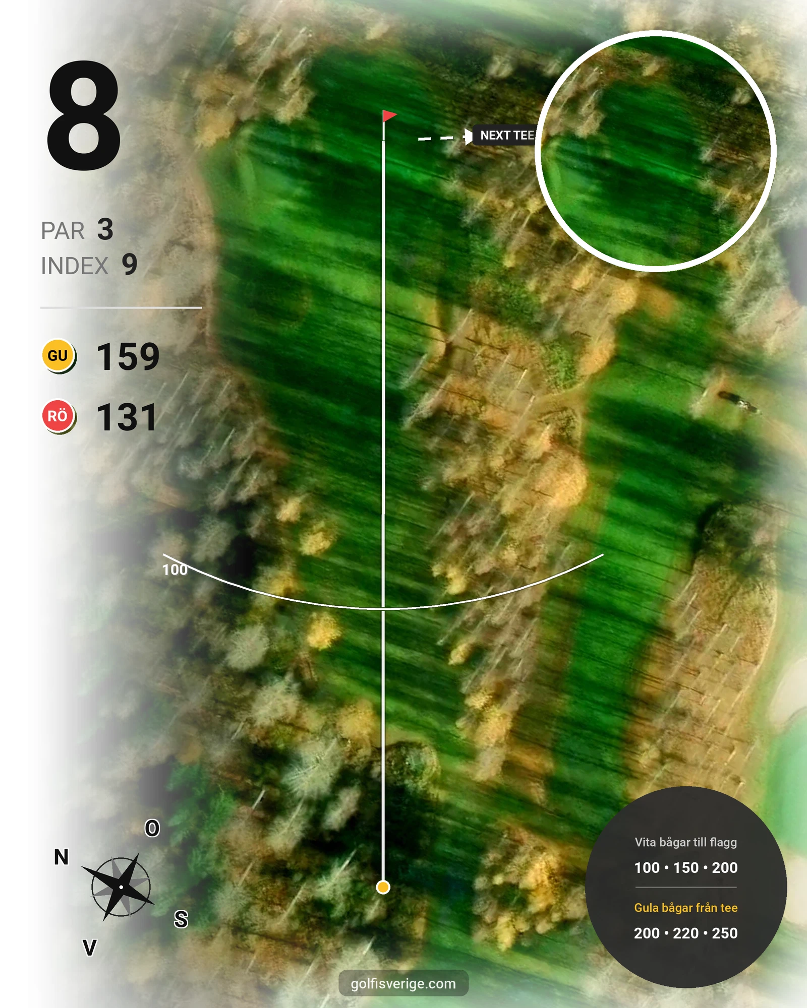 Banguide 9-hålsbana (18) - Gräsgreener på Mackmyra Golf - Hål 8 karta