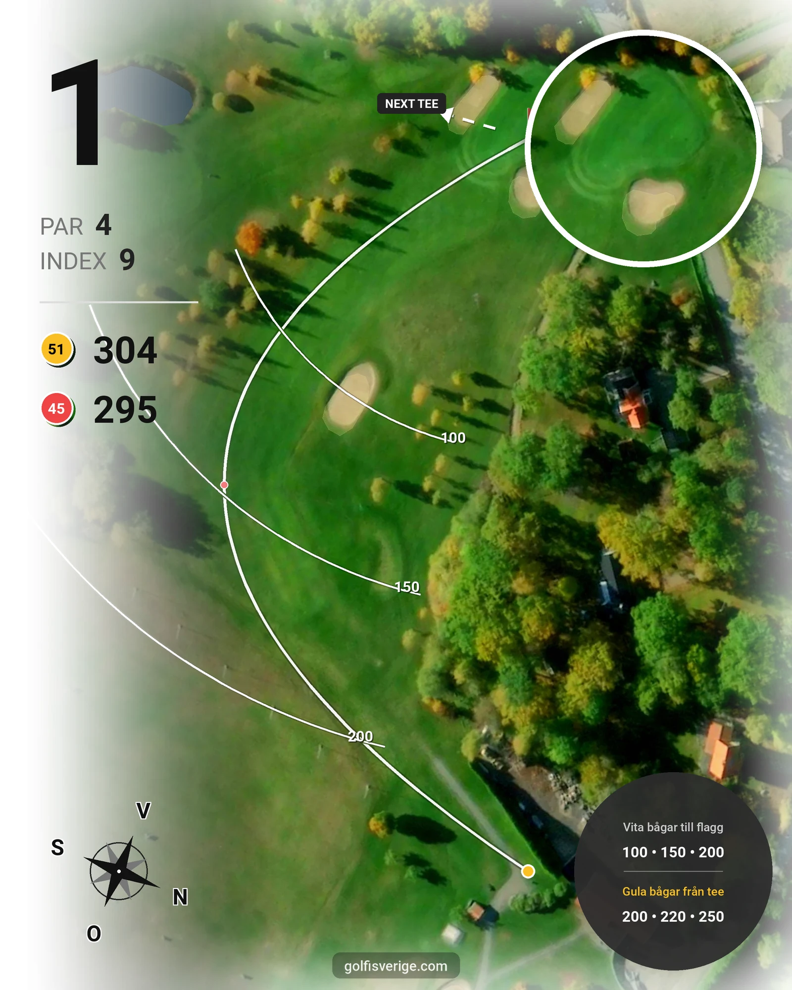 Banguide 18-hålaren på Mälarbadens Golfklubb - Hål 1 karta