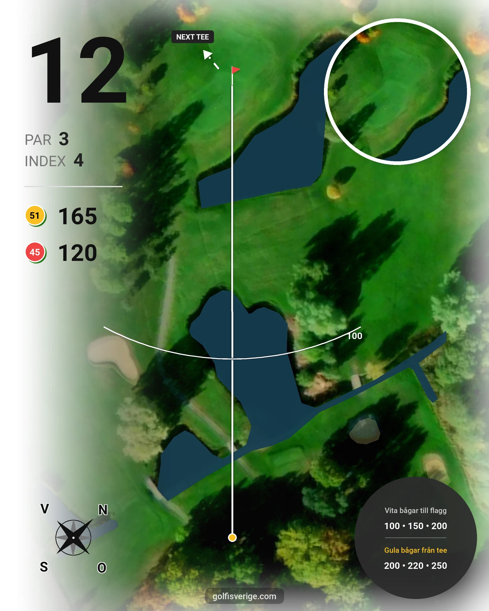 Banguide 18-hålaren på Mälarbadens Golfklubb - Hål 12 karta