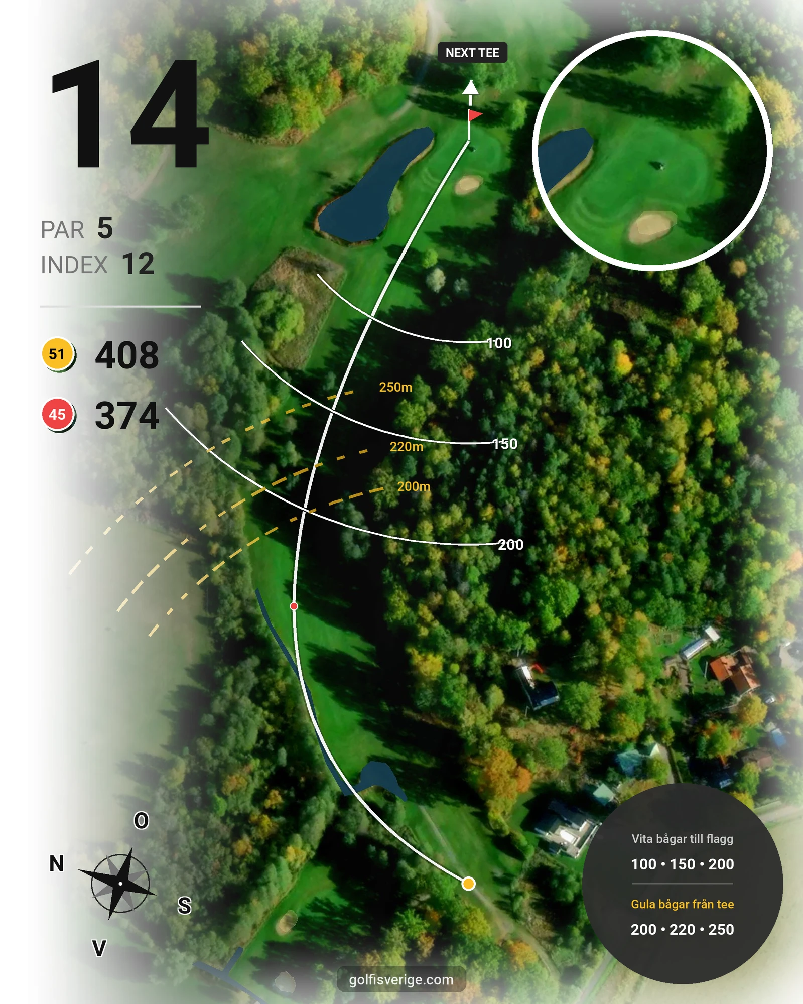 Banguide 18-hålaren på Mälarbadens Golfklubb - Hål 14 karta