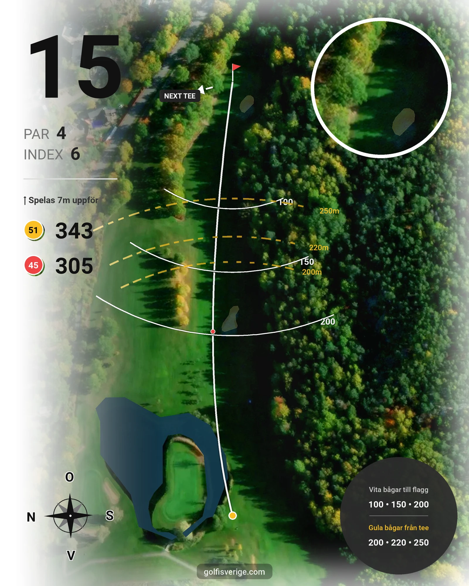 Banguide 18-hålaren på Mälarbadens Golfklubb - Hål 15 karta