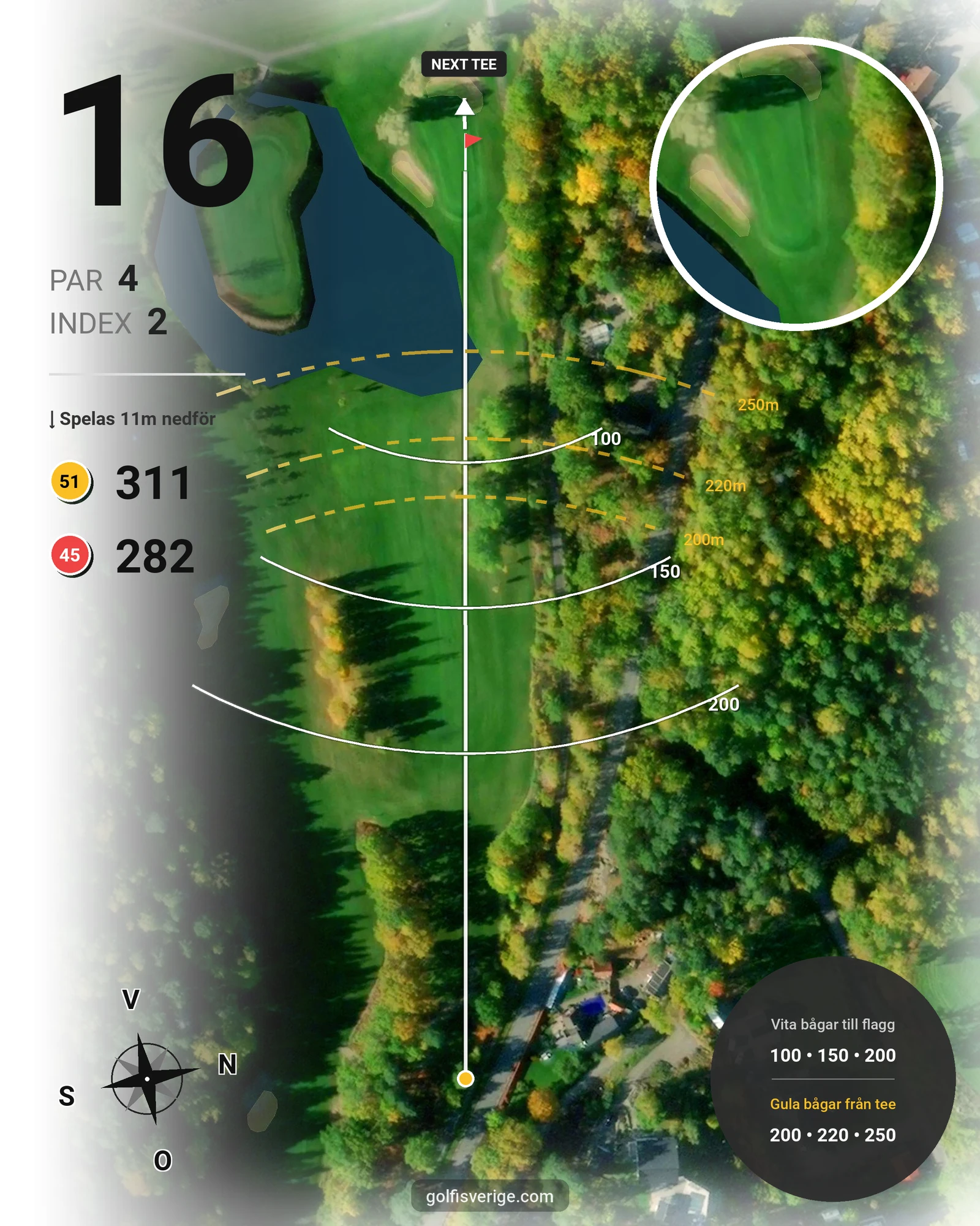 Banguide 18-hålaren på Mälarbadens Golfklubb - Hål 16 karta