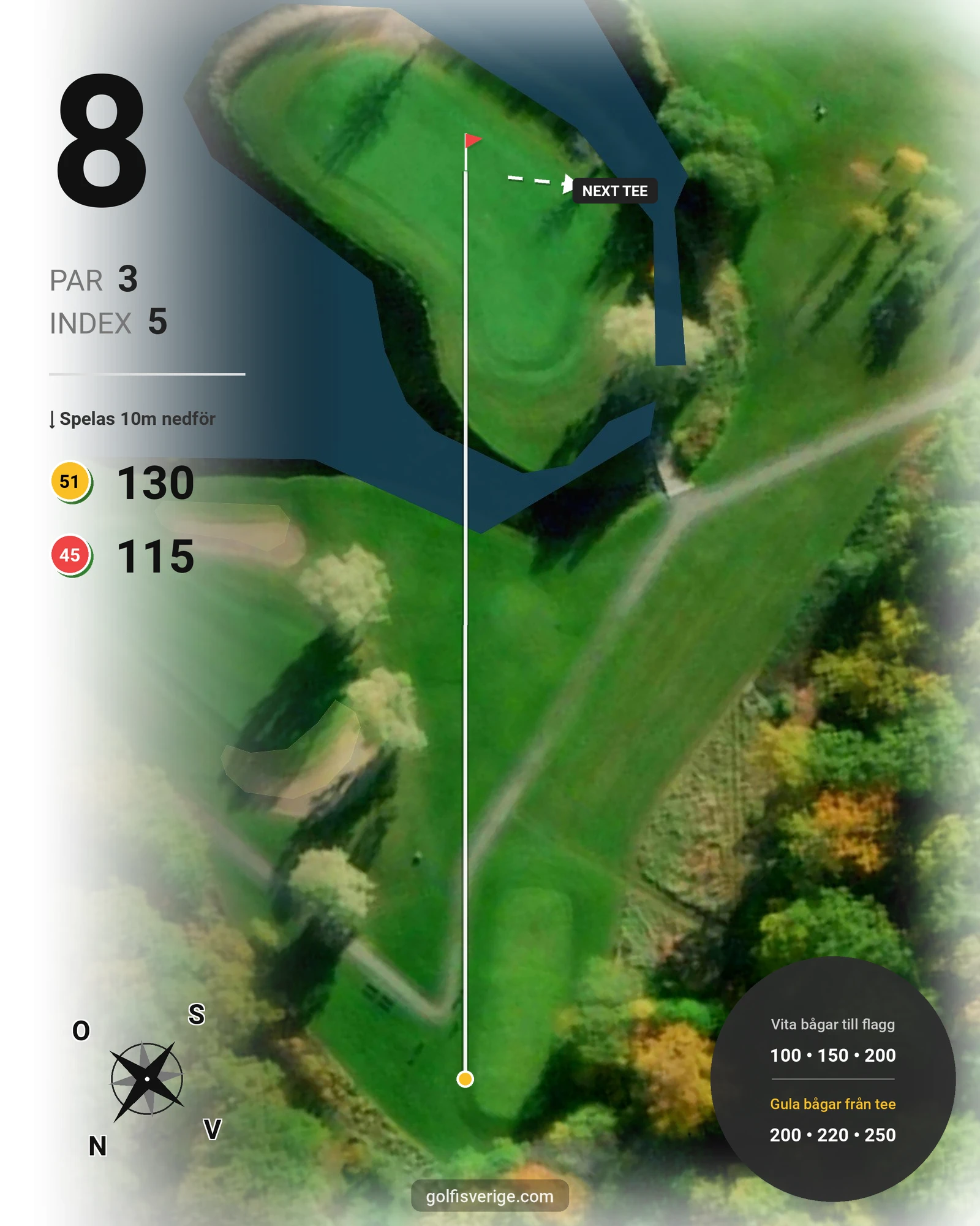Banguide 18-hålaren på Mälarbadens Golfklubb - Hål 8 karta