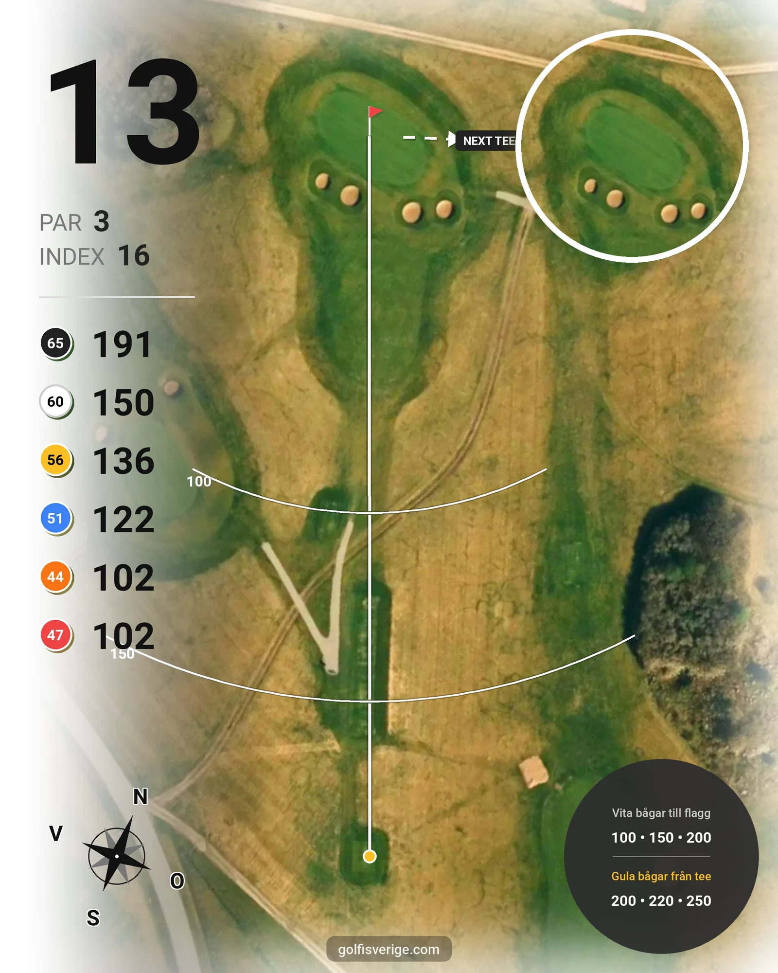 Banguide 18-hålsbanan på Mälarö Golfklubb Skytteholm - Hål 13 karta