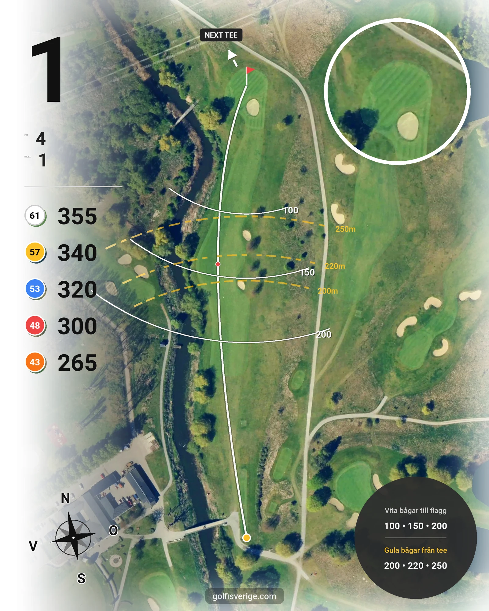 Banguide 18-Hålsbanan på Malmö Burlöv Golfklubb - Hål 1 karta
