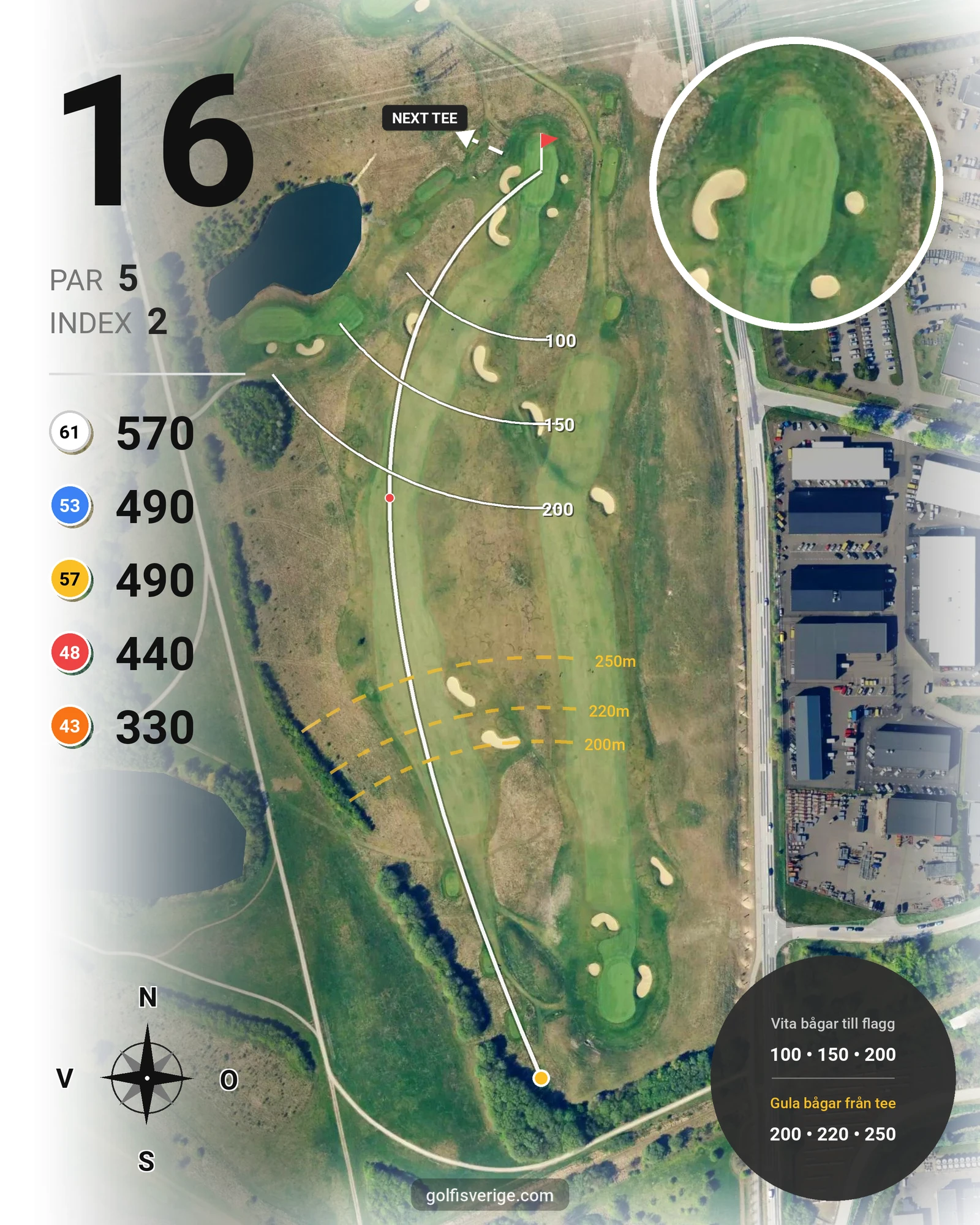 Banguide 9-Hålsbanan på Malmö Burlöv Golfklubb - Hål 16 karta