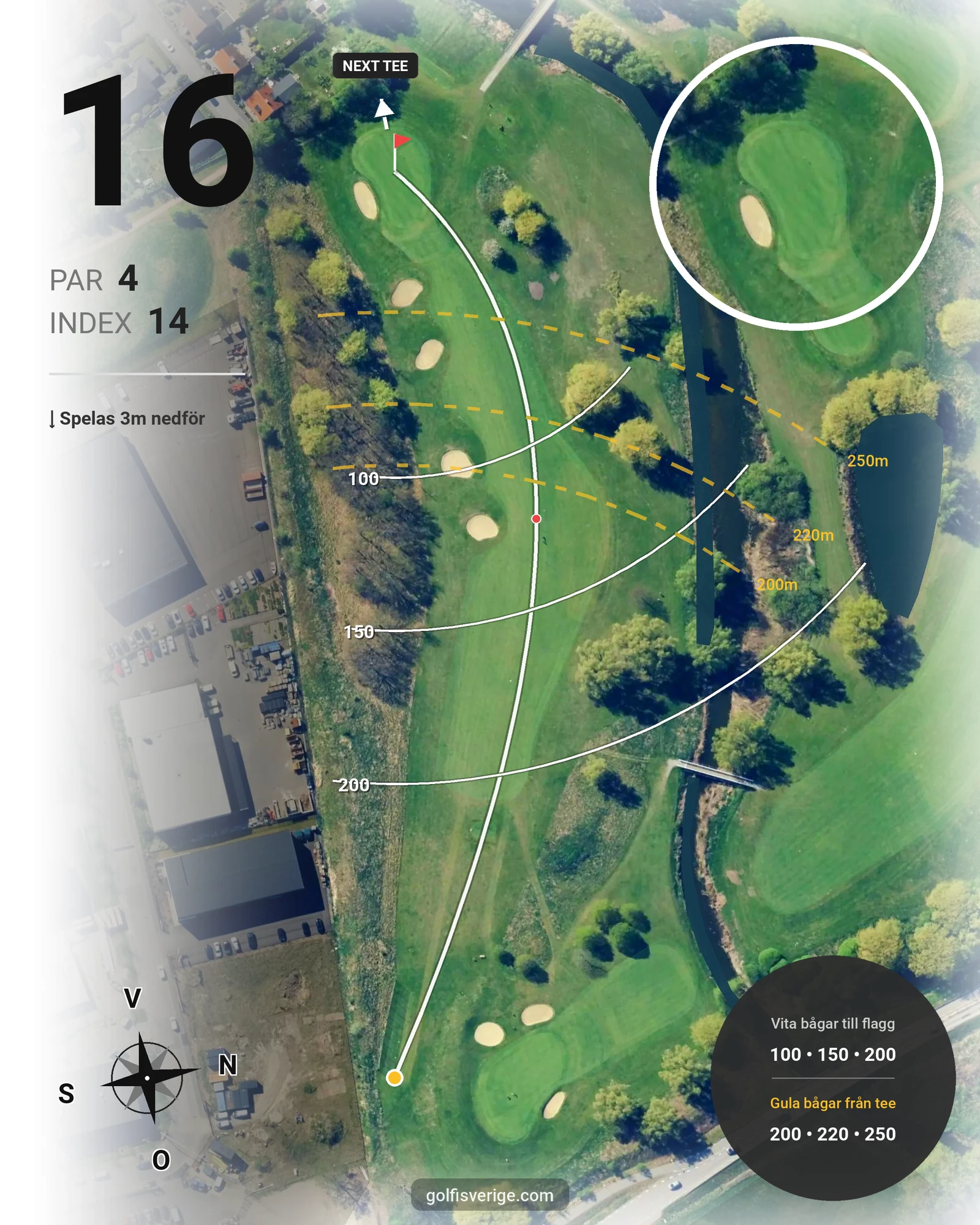 Banguide 18-Hålsbanan på Malmö Burlöv Golfklubb - Hål 16 karta