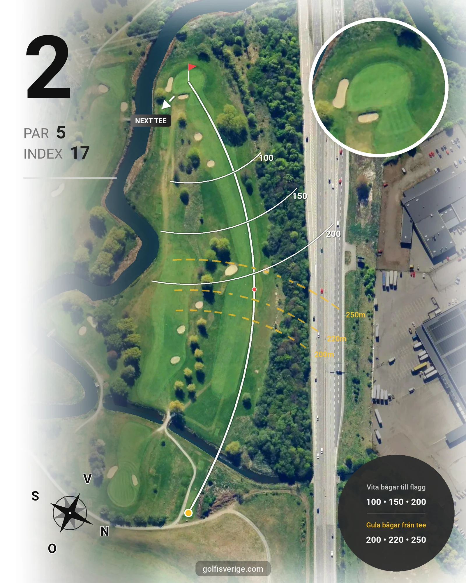 Banguide 18-Hålsbanan på Malmö Burlöv Golfklubb - Hål 2 karta