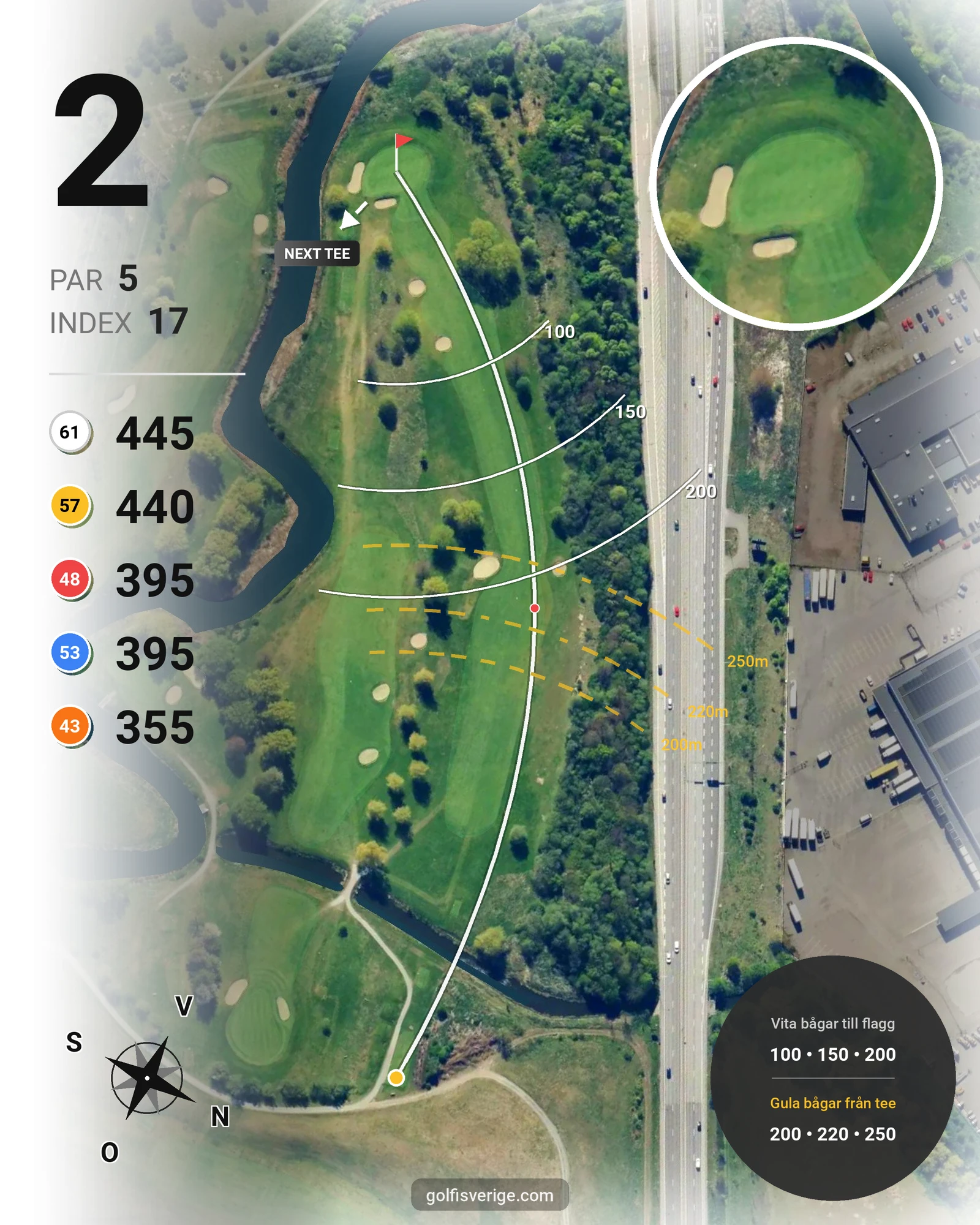 Banguide 9-Hålsbanan på Malmö Burlöv Golfklubb - Hål 2 karta