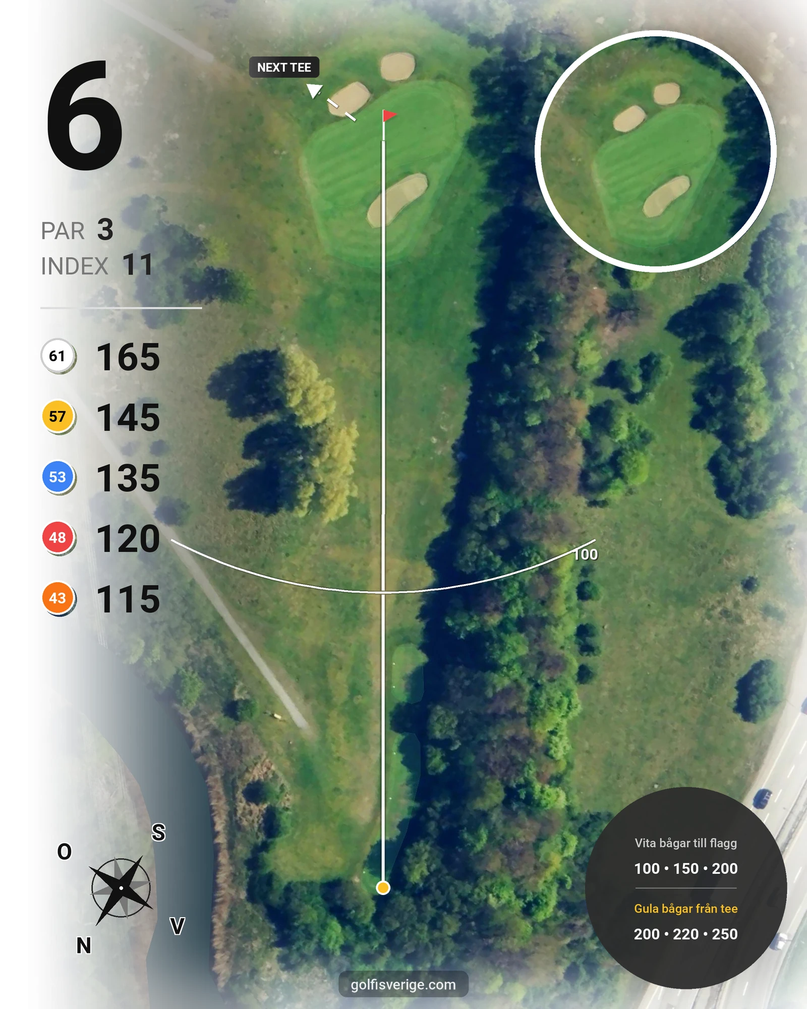 Banguide 18-Hålsbanan på Malmö Burlöv Golfklubb - Hål 6 karta