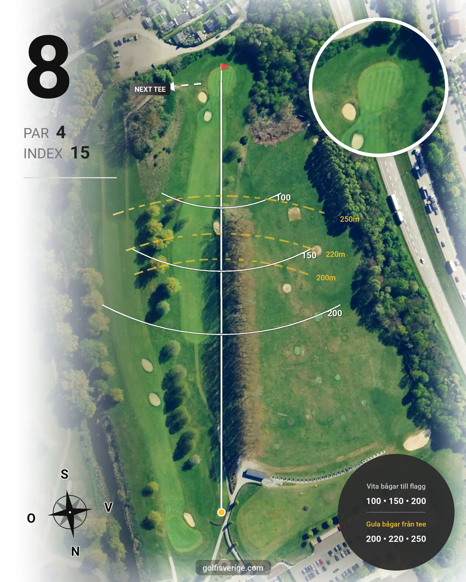 Banguide 18-Hålsbanan på Malmö Burlöv Golfklubb - Hål 8 karta