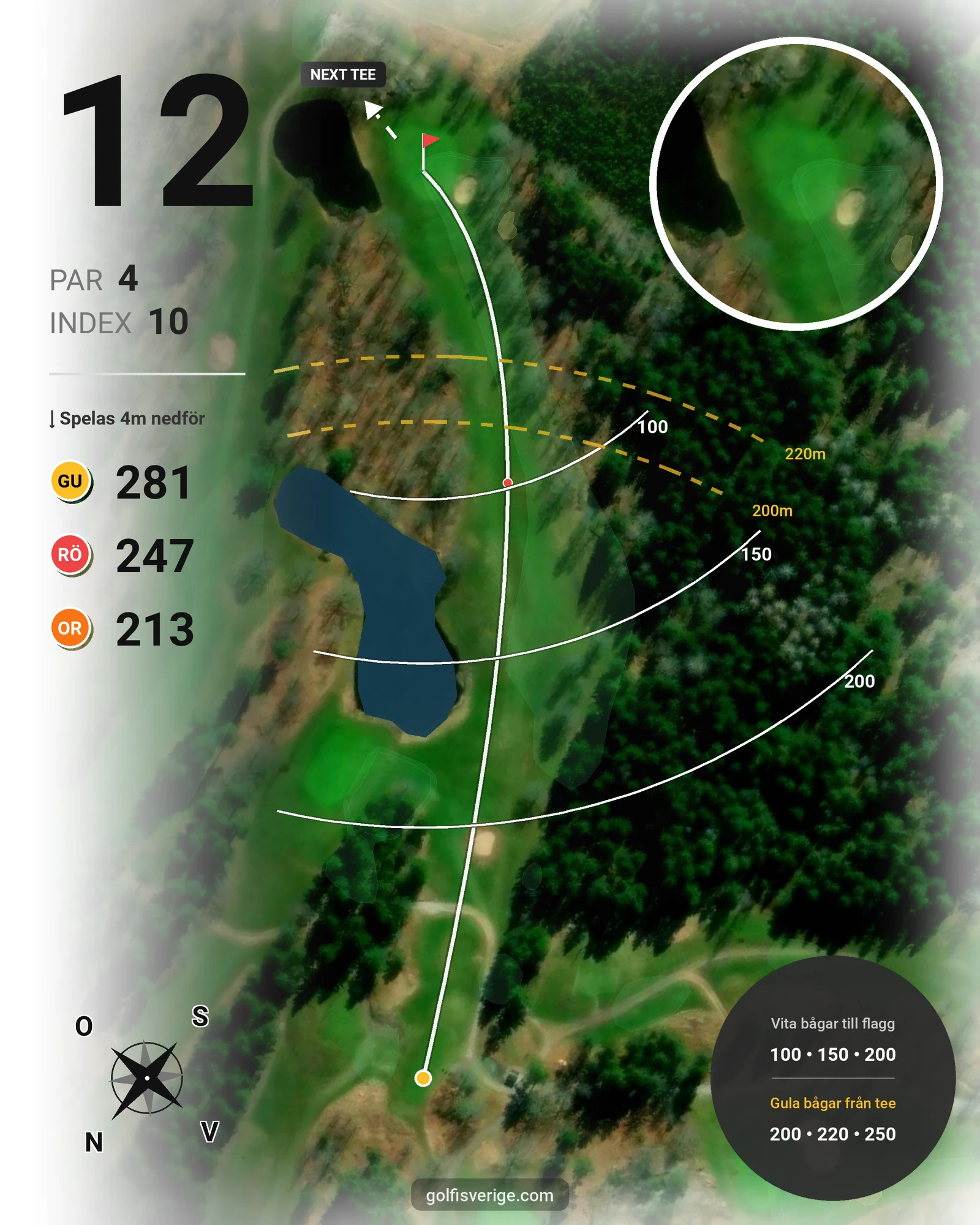 Banguide Mjölby golfbana på Mjölby Golfklubb - Hål 12 karta