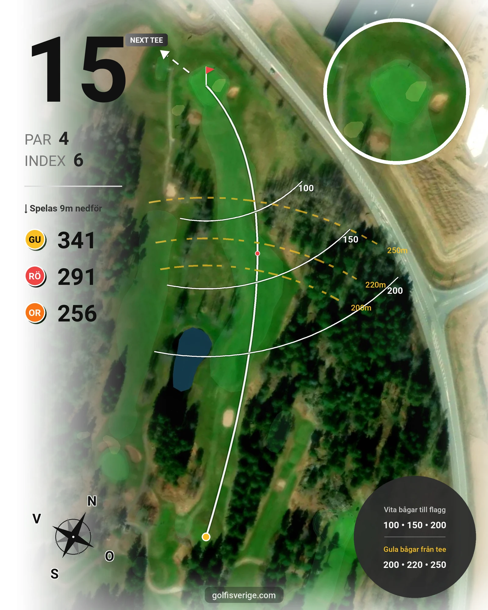 Banguide Mjölby golfbana på Mjölby Golfklubb - Hål 15 karta