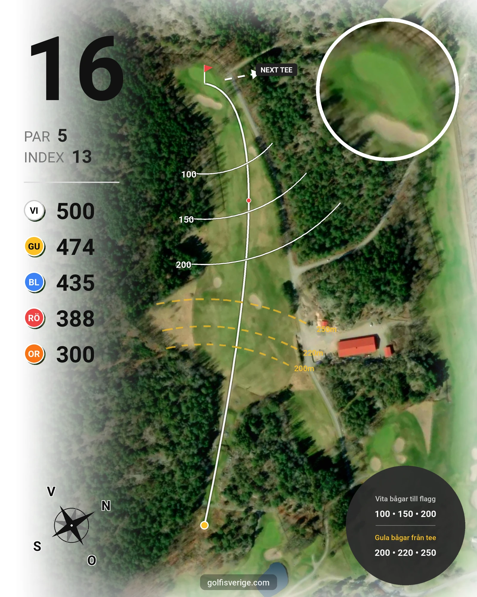 Banguide Mjölkeröds Golfklubb hål 16 karta