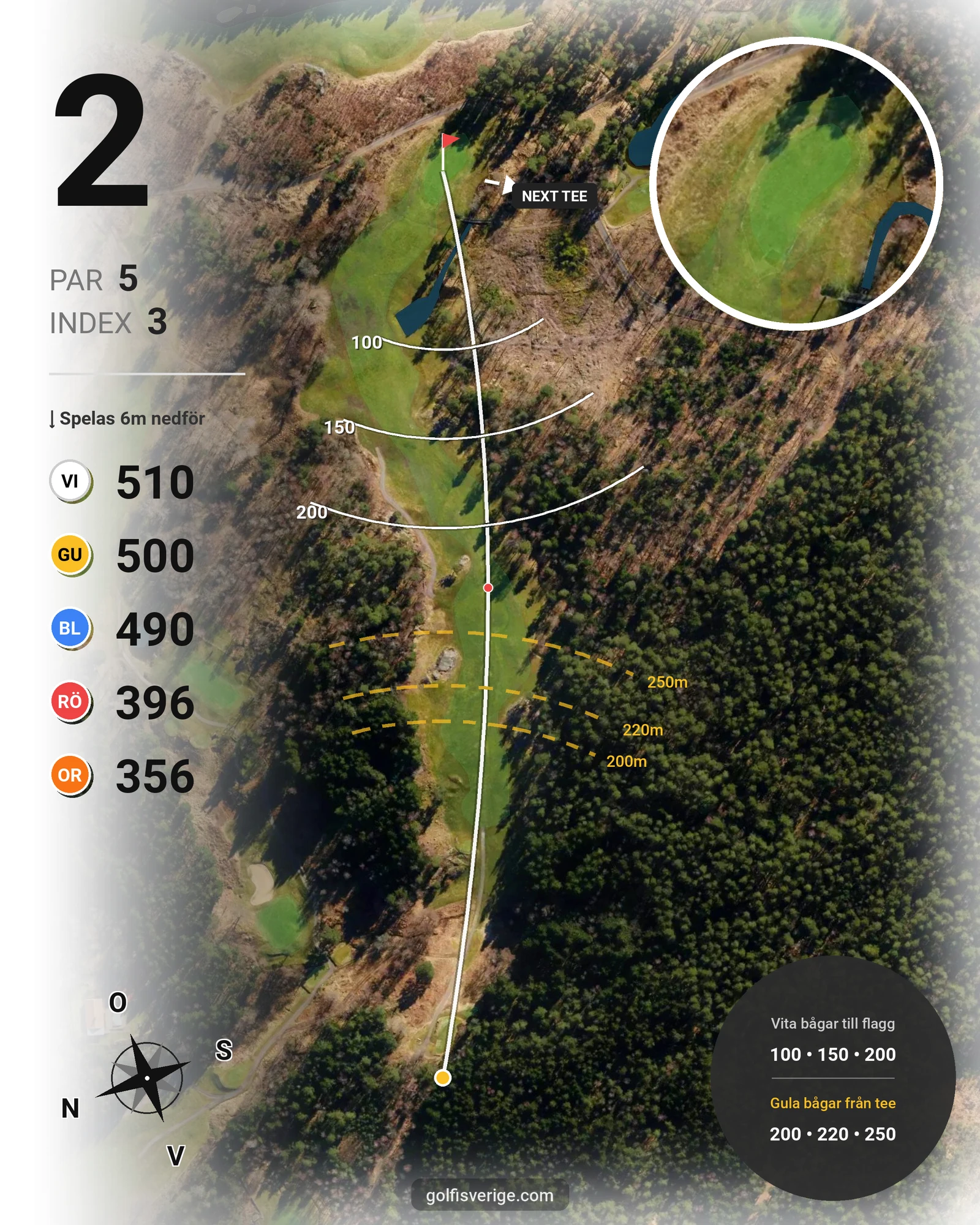 Banguide 18 hålsbanan på Mölndals Golfklubb - Hål 2 karta